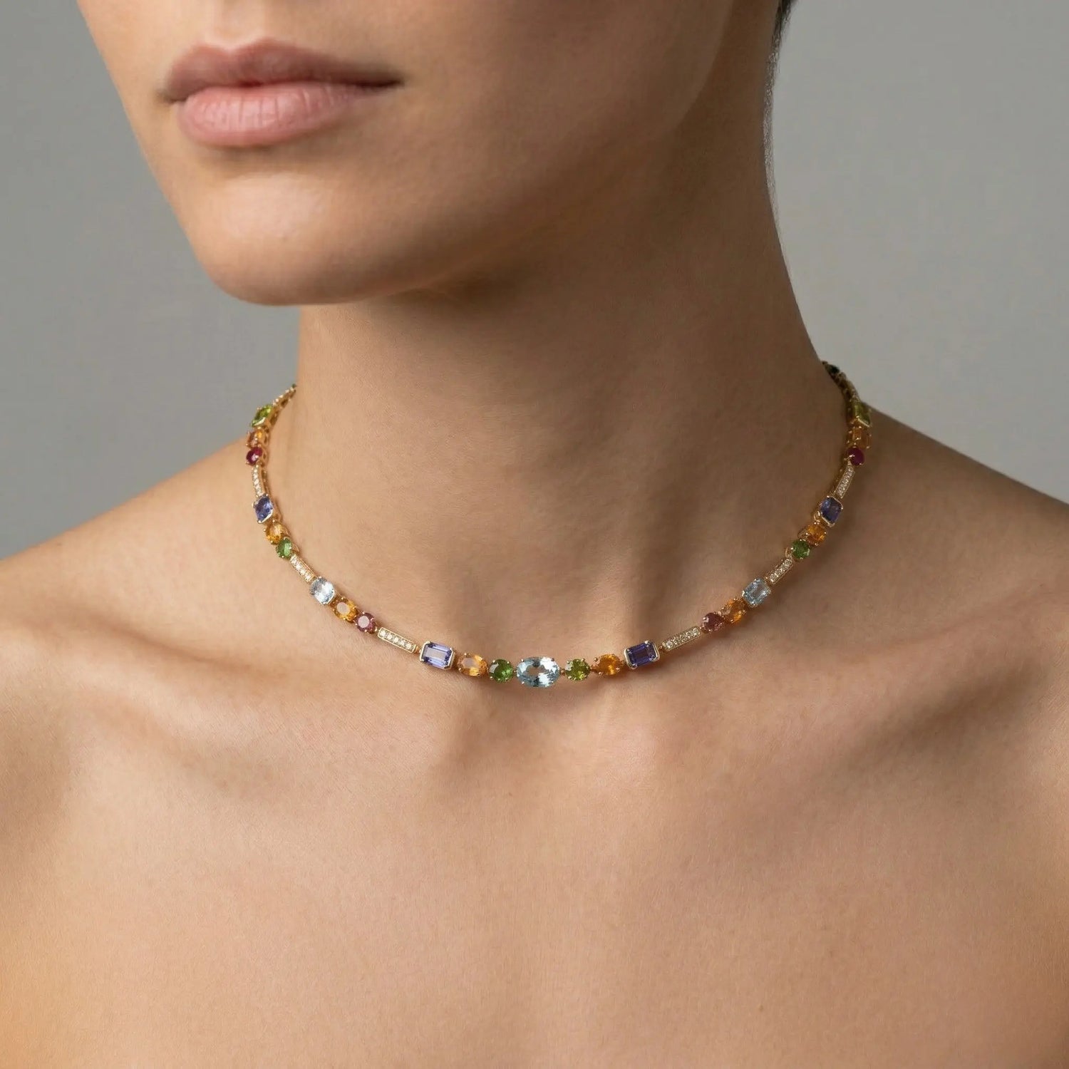 18K Yellow Gold Multi Gemstone Necklace