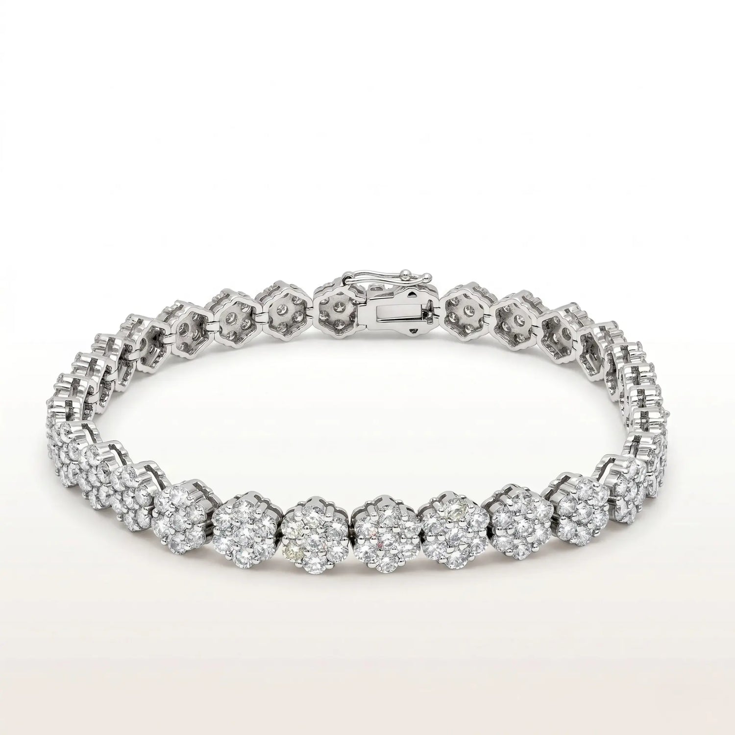 14K White Gold Diamond Flower Cluster Tennis Bracelet – 7.93ctw