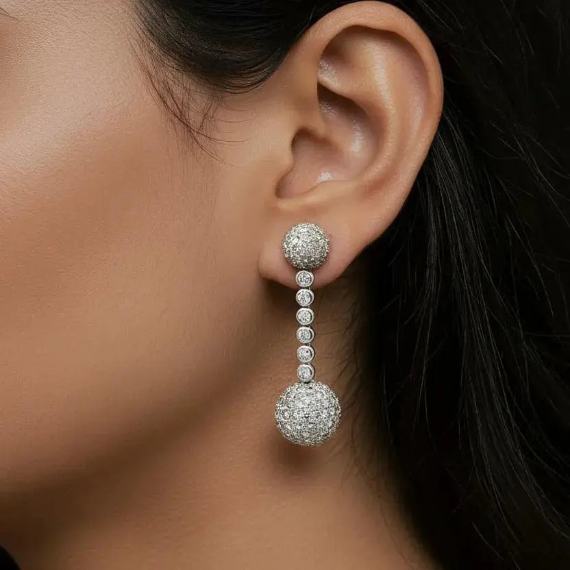 18K White Gold Diamond Pavé Ball Drop Dangle Earrings - Jay Feder Jewelers