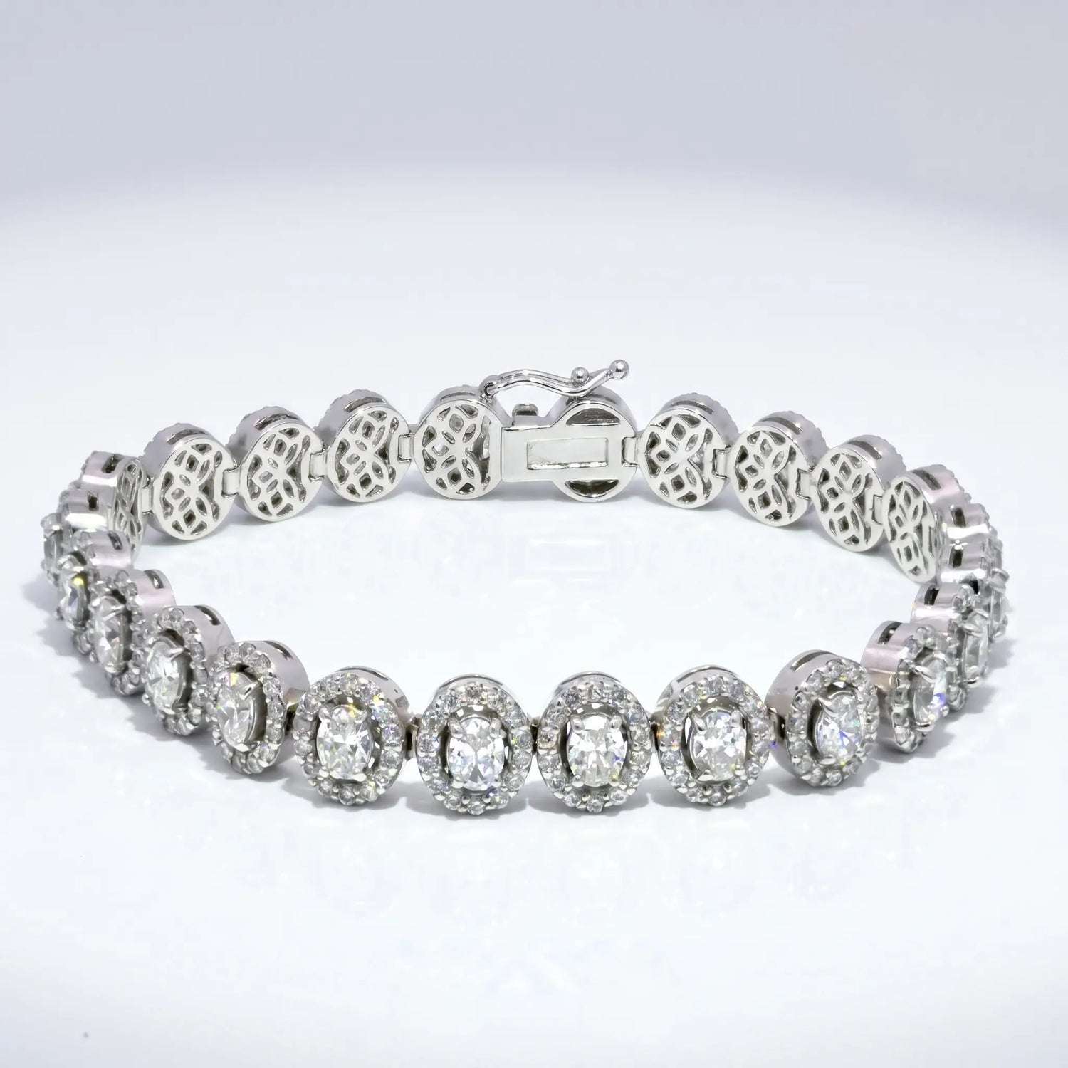 14K White Gold Oval Halo Diamond Tennis Bracelet – 7.25ctw
