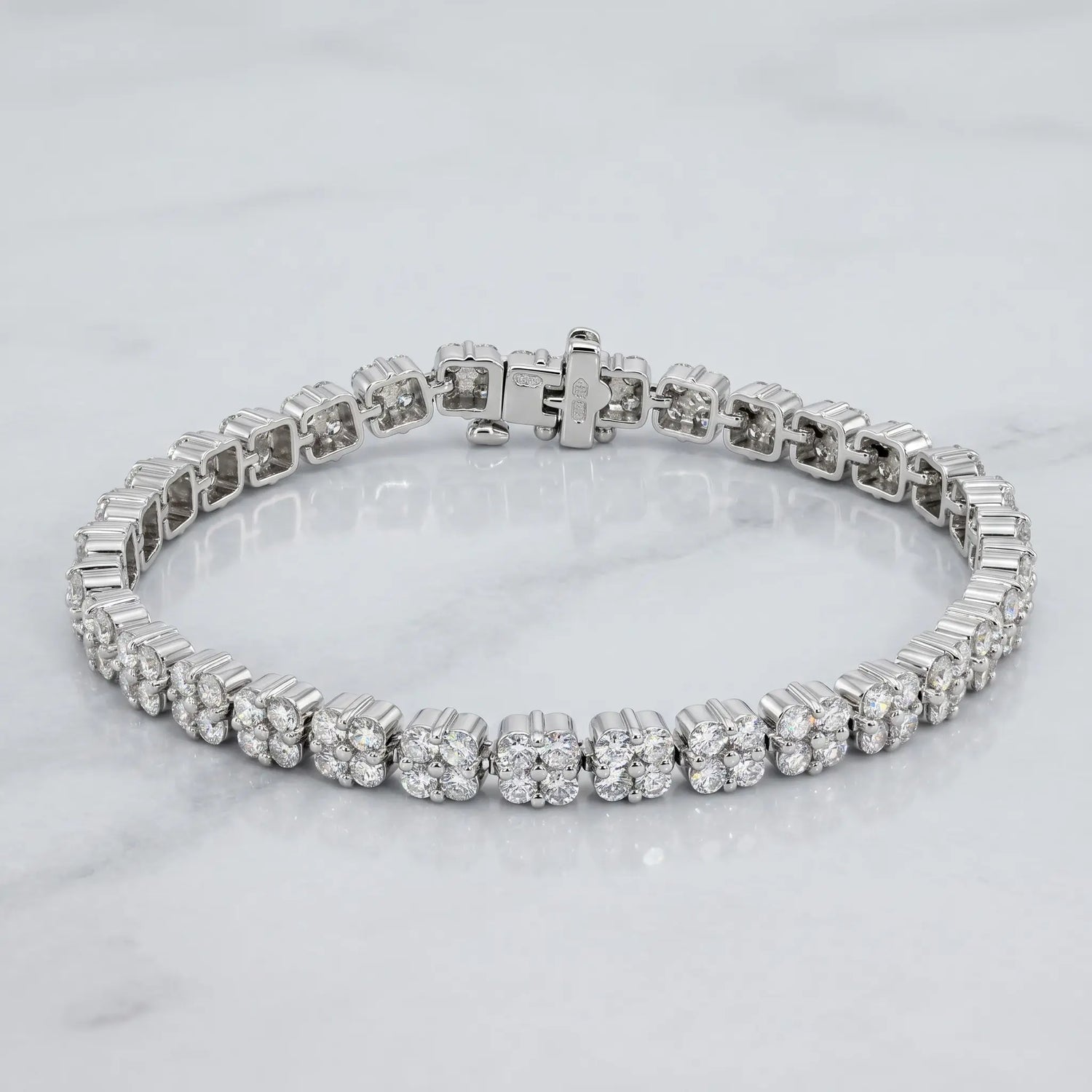 14K White Gold Square Cluster Diamond Tennis Bracelet – 5.35ctw