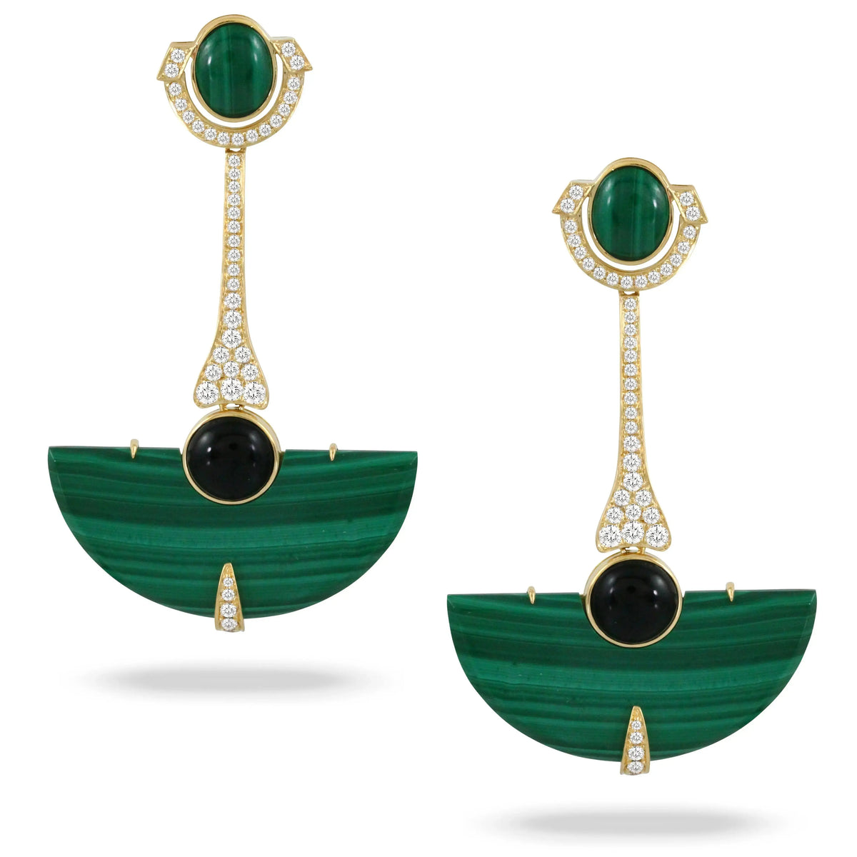 18k Yellow Gold Malachite Onyx Diamond Drop Earrings Jay Feder Jewelers
