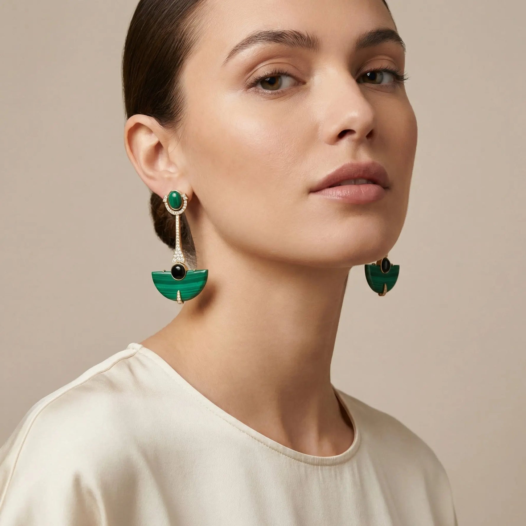 18k Yellow Gold Malachite Onyx Diamond Drop Earrings Jay Feder Jewelers