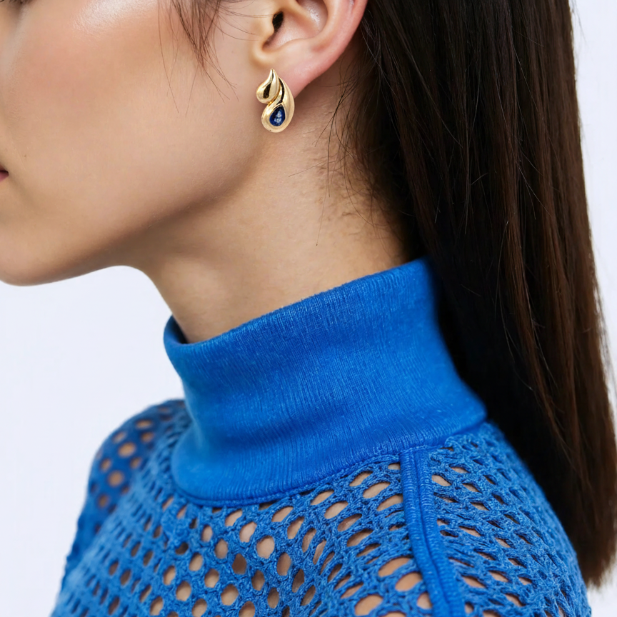 14K Yellow Gold Teardrop Sapphire Earrings