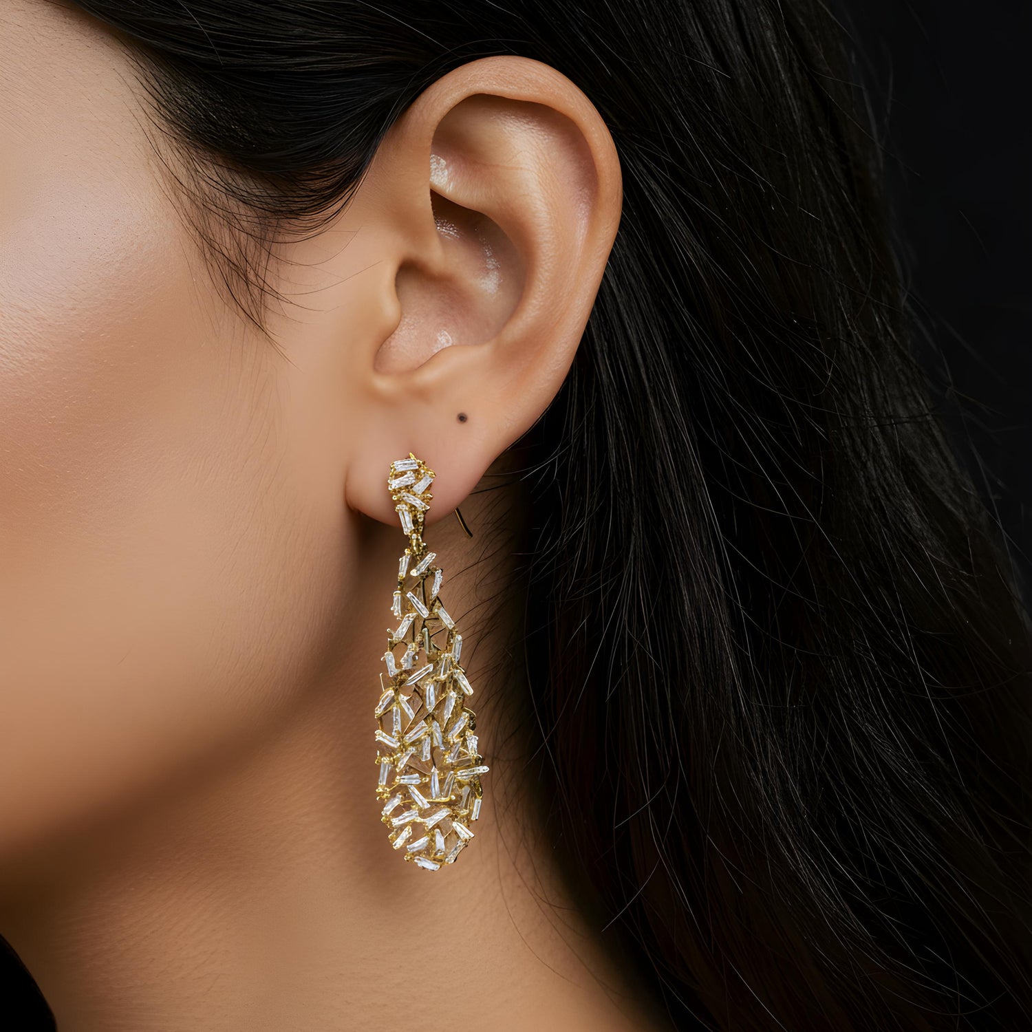 Suzanne Kalan 18K Yellow Gold Firework Diamond Pear Drop Earrings