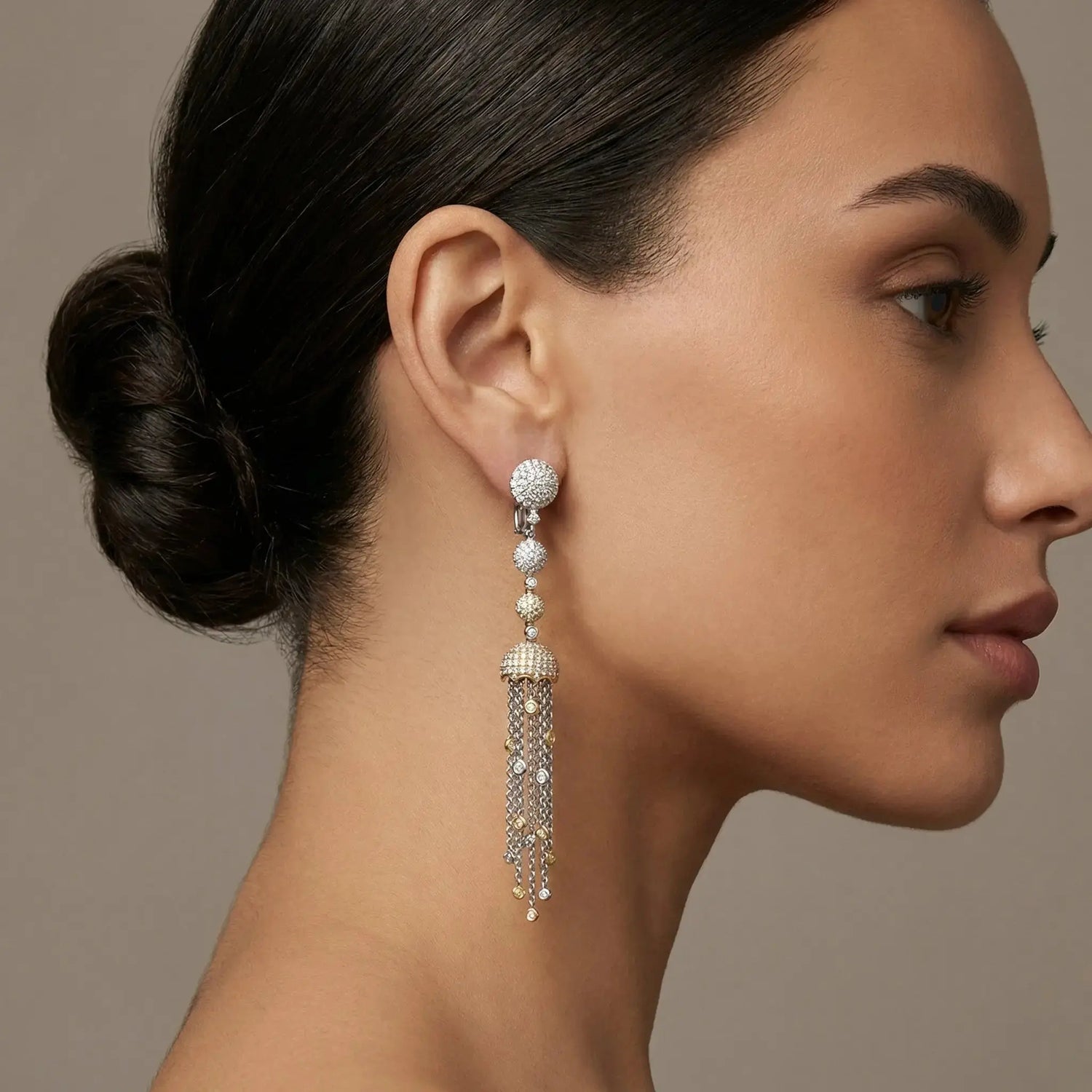 18k Two Tone Gold Diamond Tassel Earrings Jay Feder Jewelers