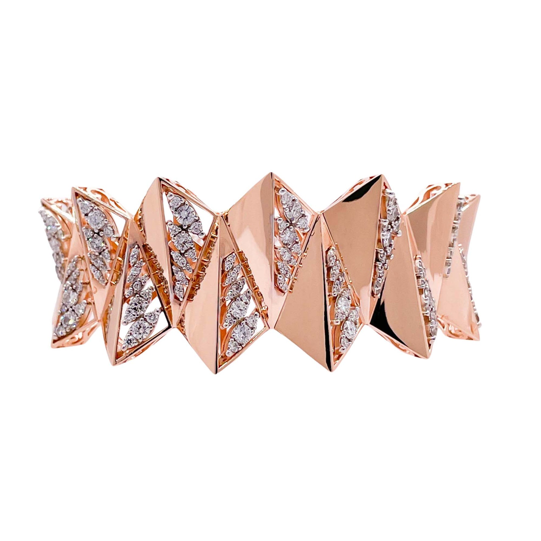 Jay Feder 18k Rose Gold Diamond Wide Bangle Bracelet