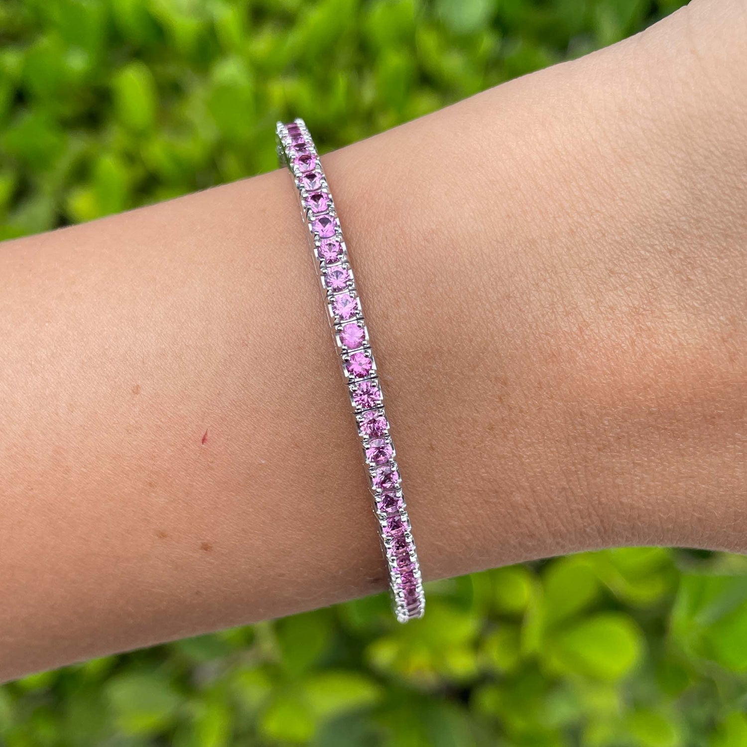 Jay Feder 14k White Gold Pink Sapphire Stretch Tennis Bangle&nbsp;Bracelet