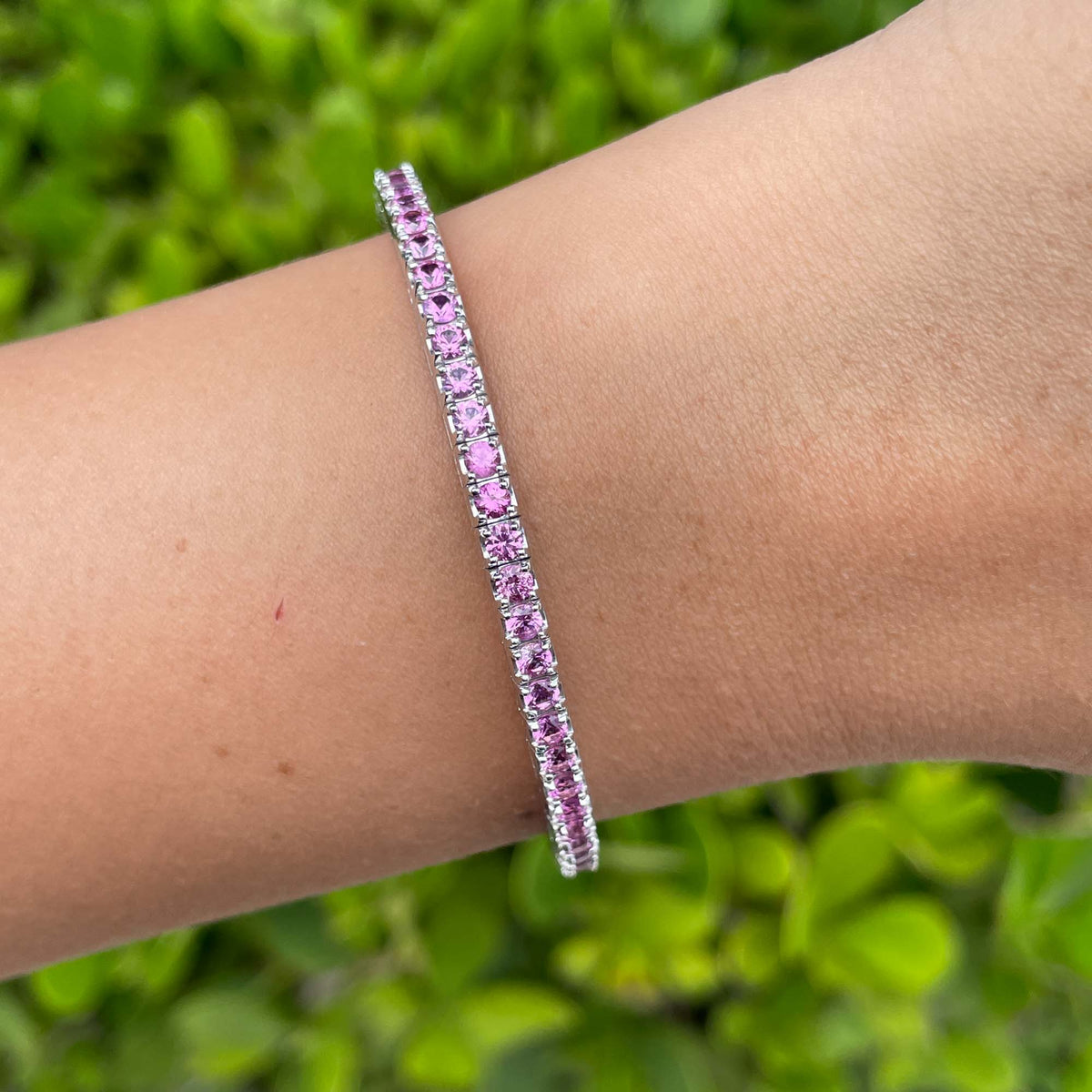 Jay Feder 14k White Gold Pink Sapphire Stretch Tennis Bangle&nbsp;Bracelet