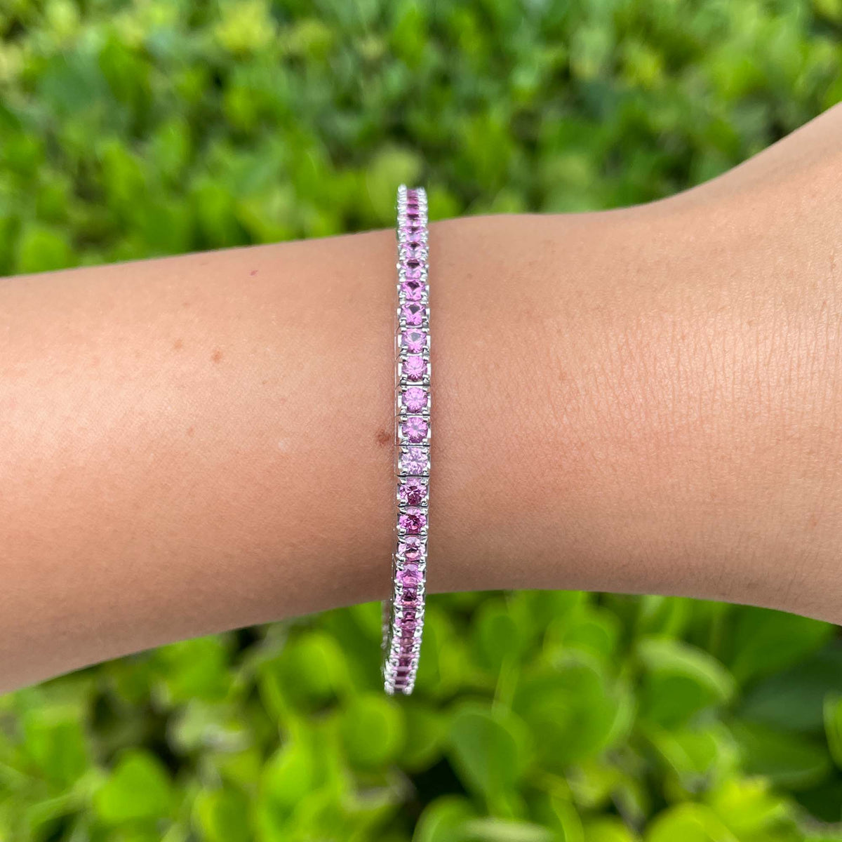 Jay Feder 14k White Gold Pink Sapphire Stretch Tennis Bangle&nbsp;Bracelet