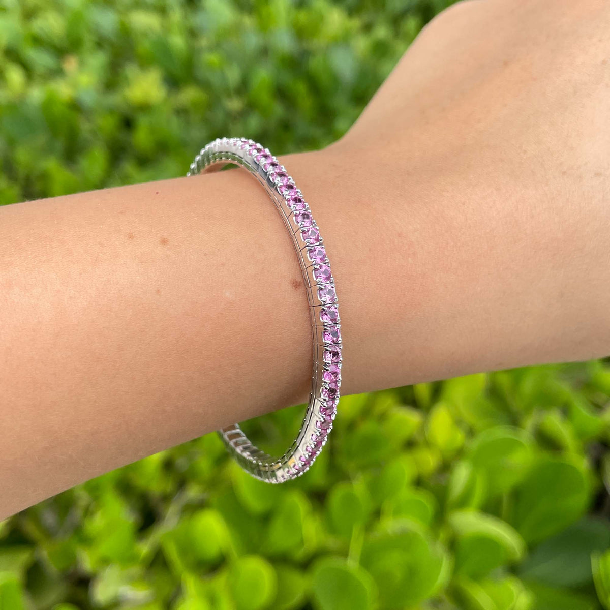 Jay Feder 14k White Gold Pink Sapphire Stretch Tennis Bangle&nbsp;Bracelet