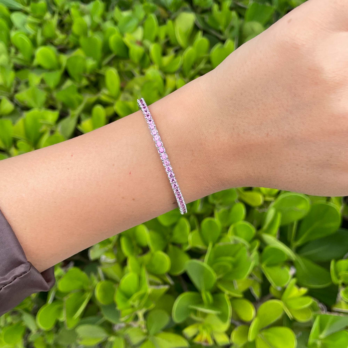 Jay Feder 14k White Gold Pink Sapphire Stretch Tennis Bangle&nbsp;Bracelet