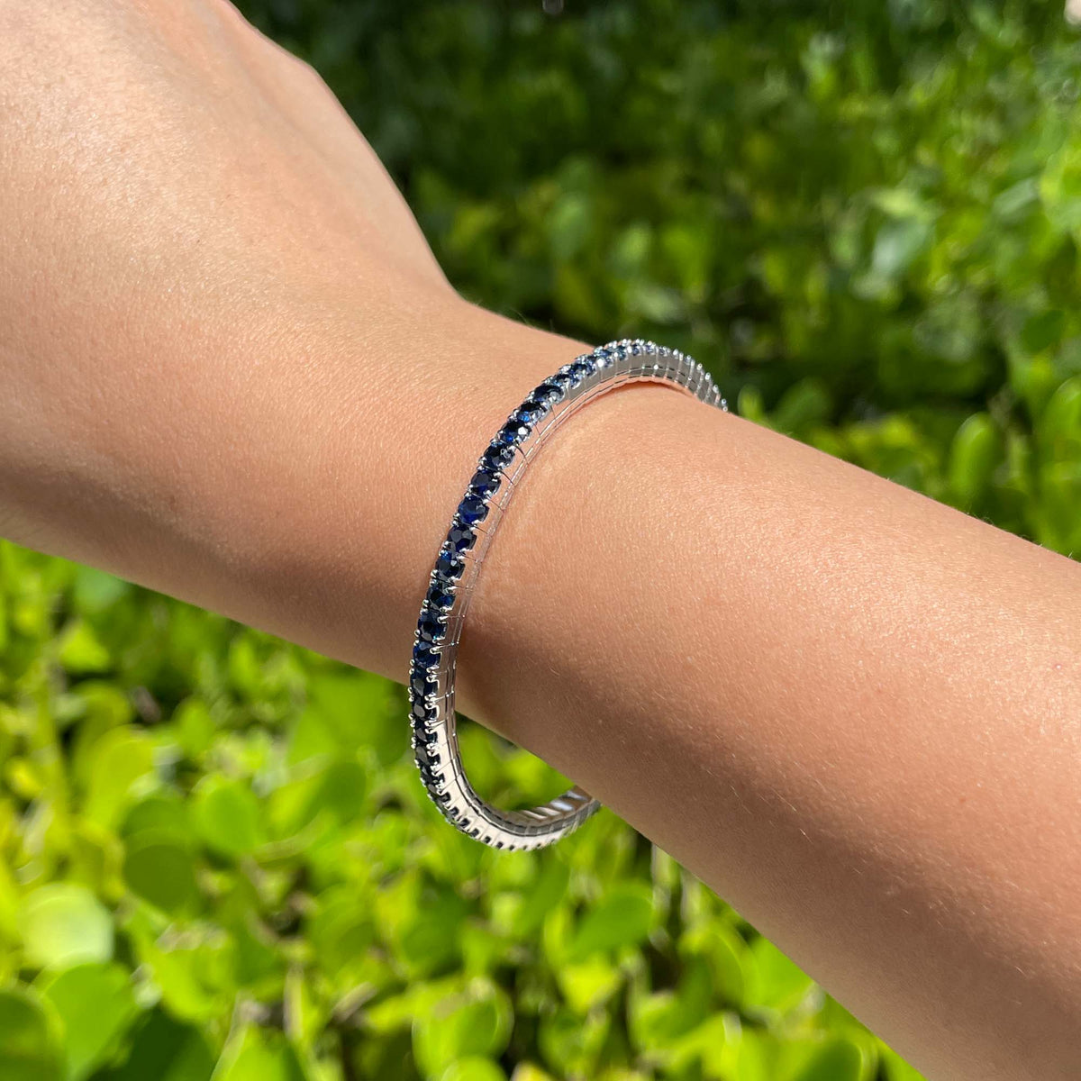 Jay Feder 14k White Gold Blue Sapphire Stretch Tennis Bangle Bracelet