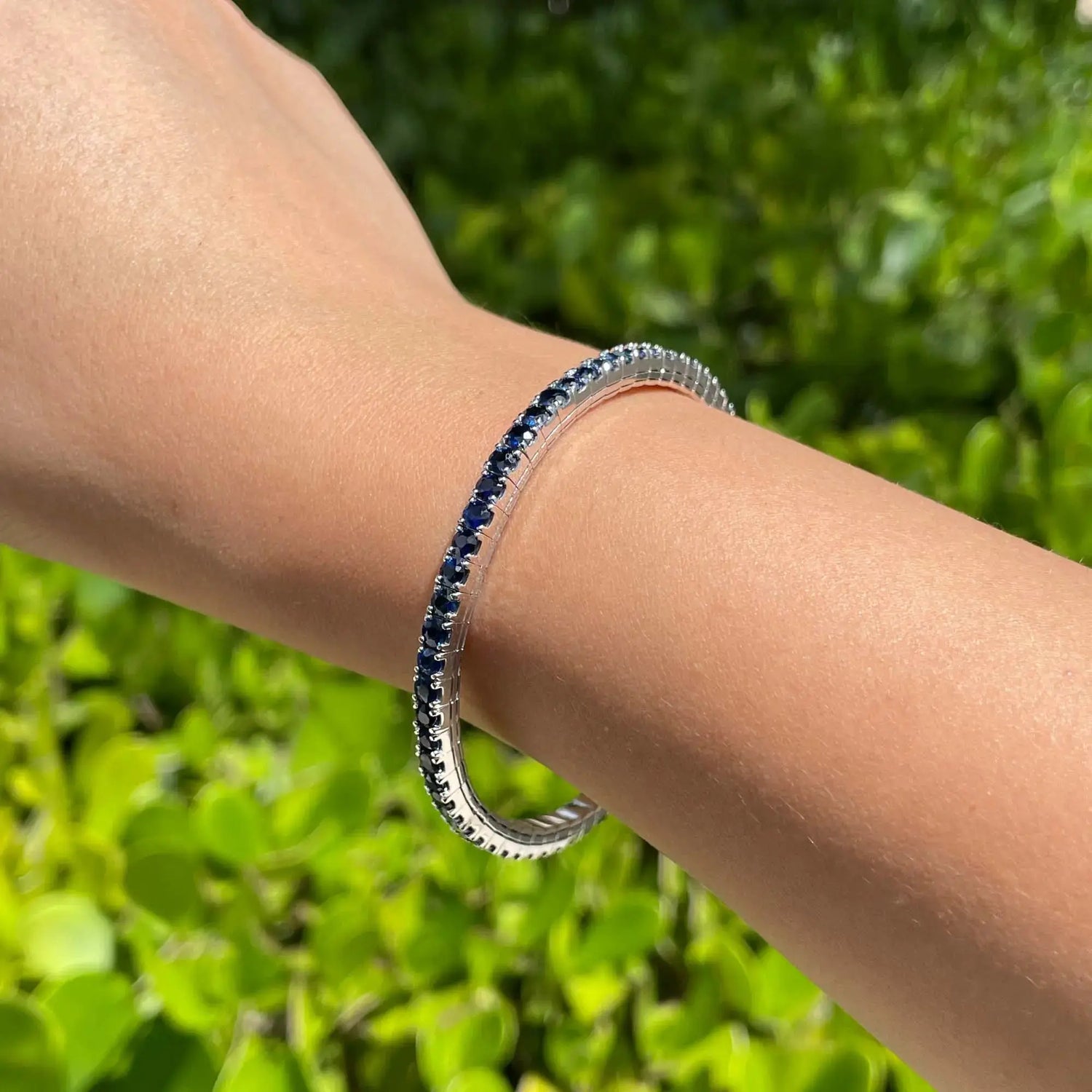 14K White Gold Blue Sapphire Stretch Tennis Bracelet