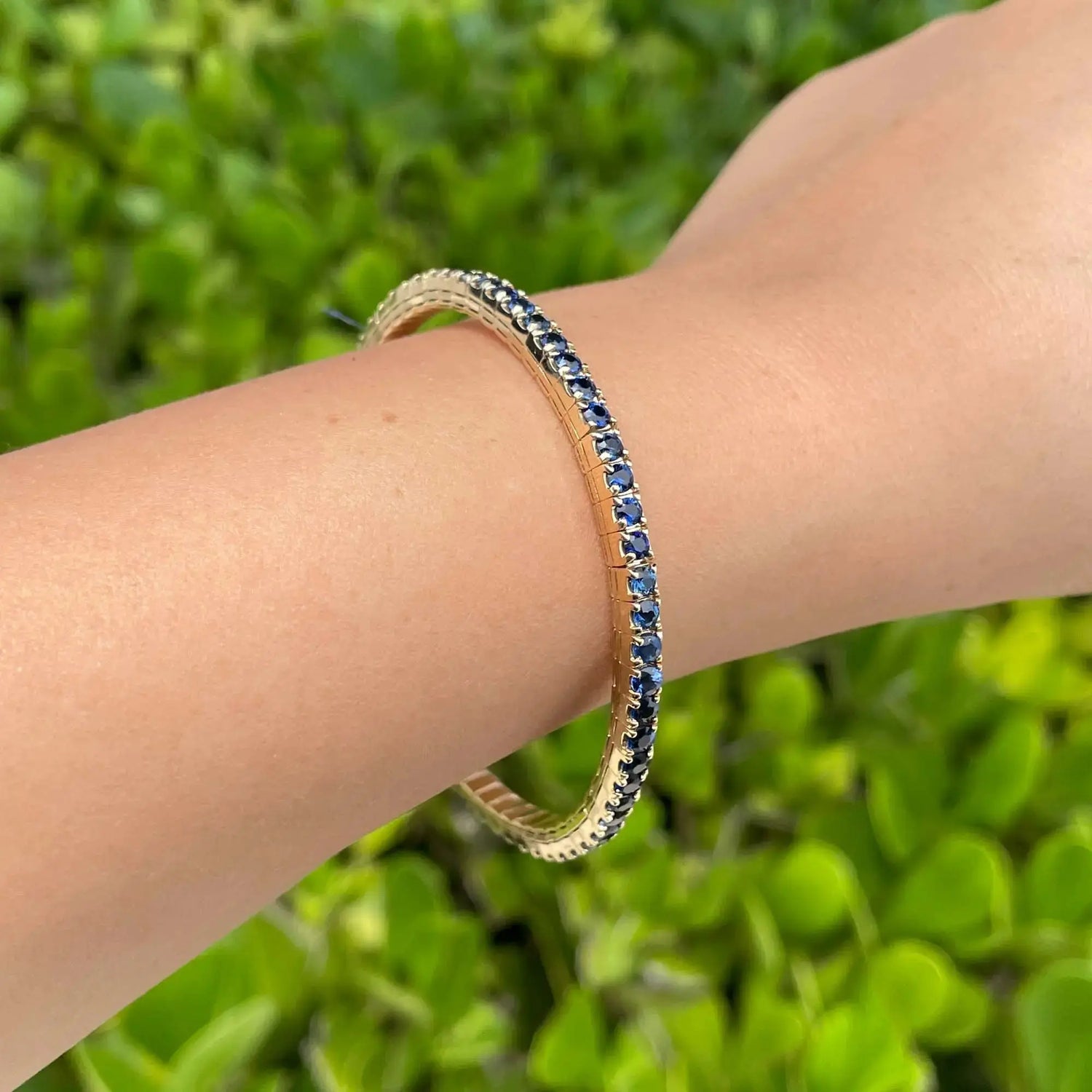 14K Yellow Gold Blue Sapphire Stretch Tennis Bracelet