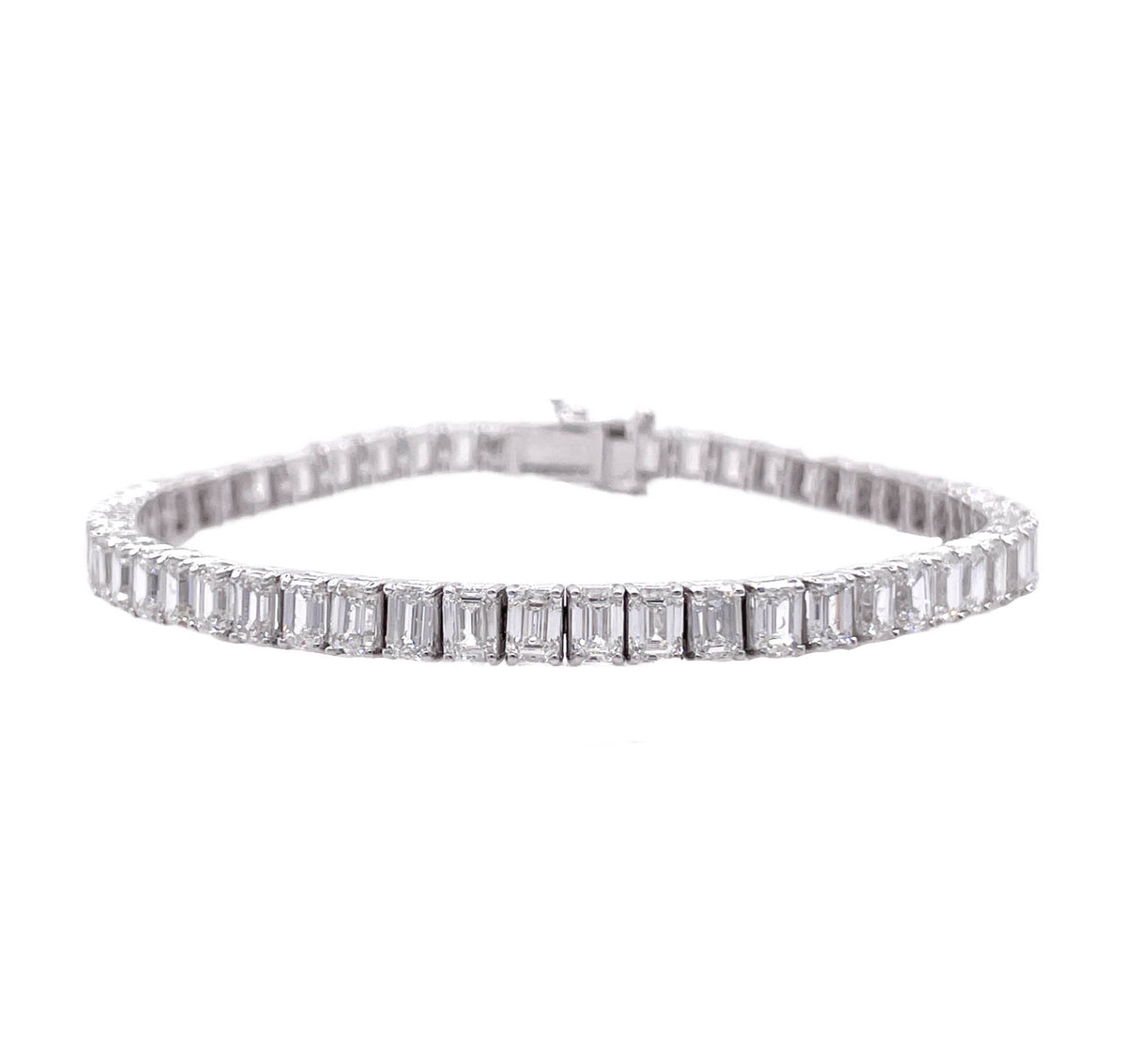 JAY FEDER 18K WHITE GOLD EMERALD CUT DIAMOND TENNIS BRACELET