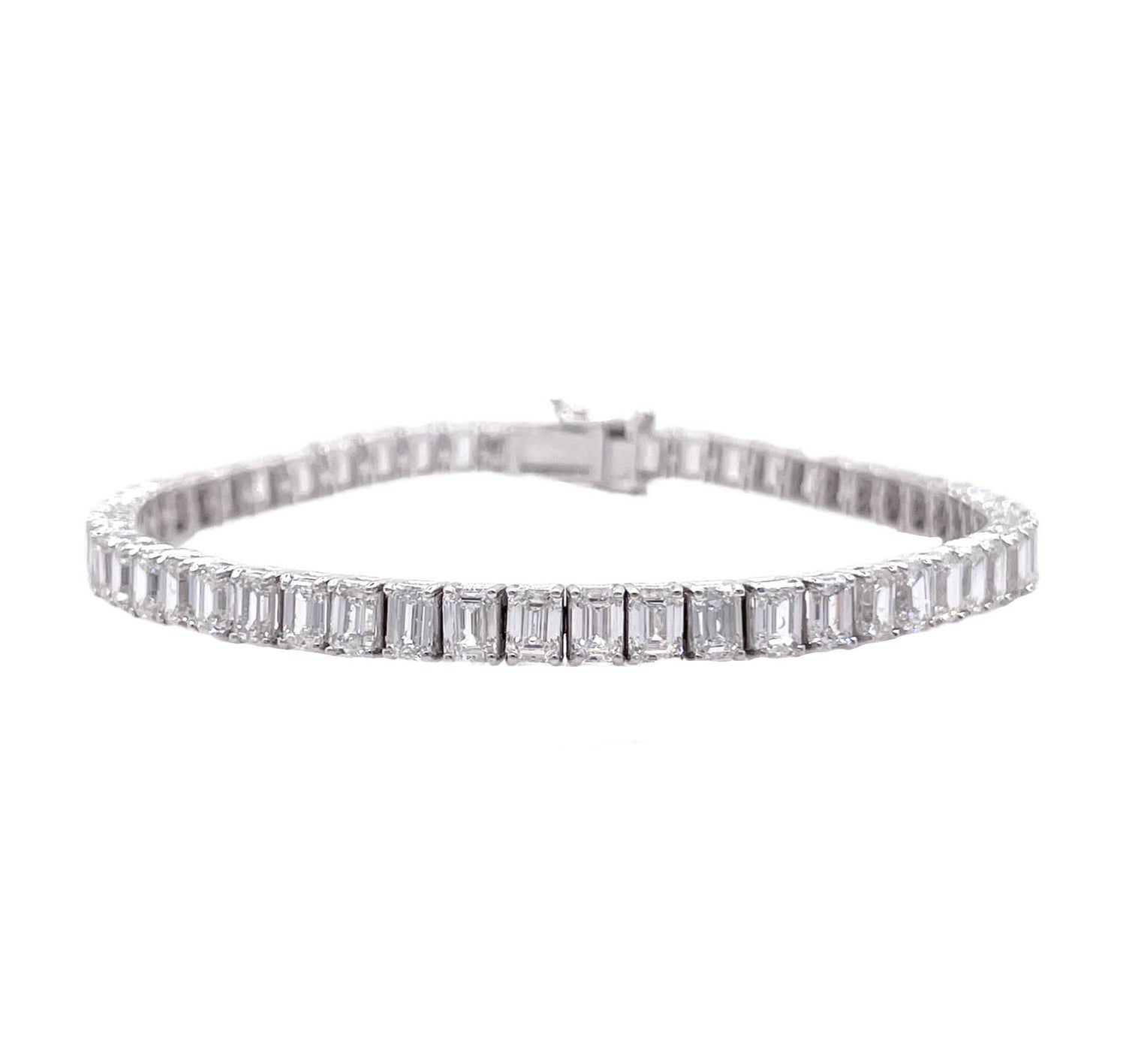 JAY FEDER 18K WHITE GOLD EMERALD CUT DIAMOND TENNIS BRACELET