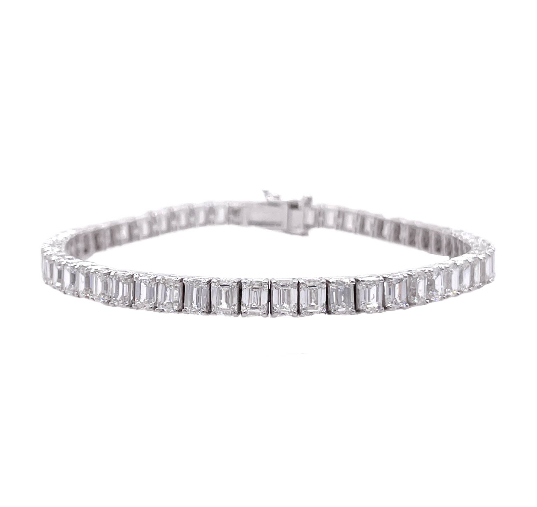 JAY FEDER 18K WHITE GOLD EMERALD CUT DIAMOND TENNIS BRACELET