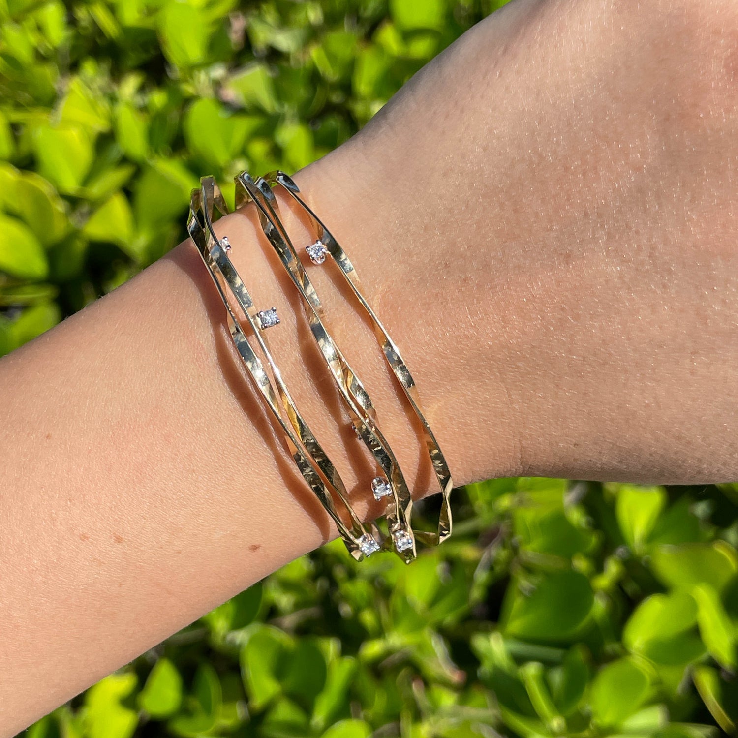 Jay Feder 14k Yellow Gold Diamond Twist Wire Bangle Bracelet