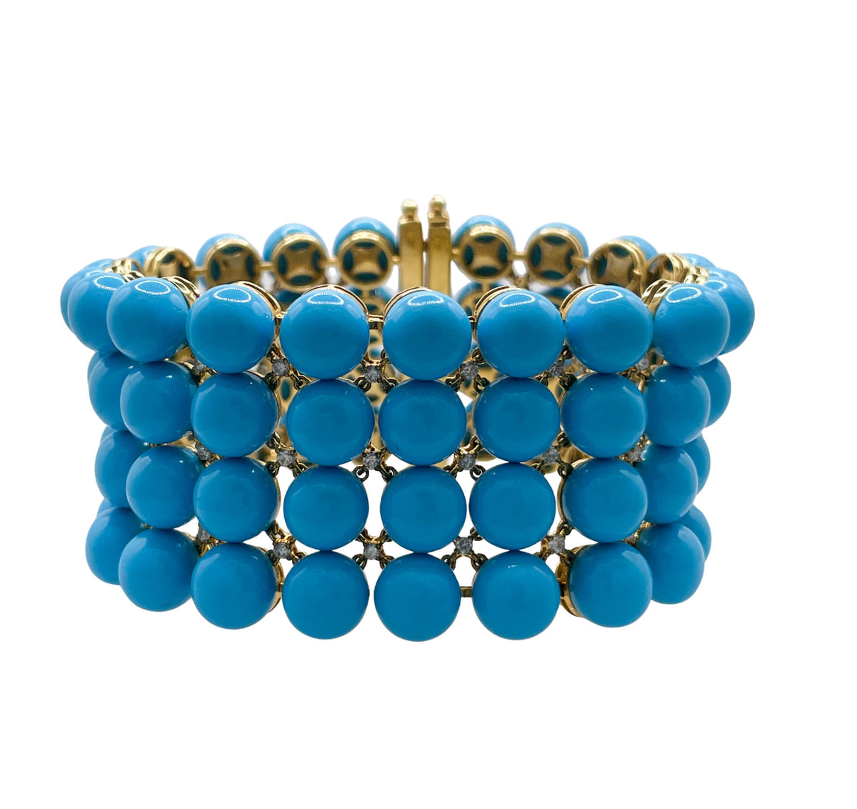 JAY FEDER 18K YELLOW GOLD TURQUOISE DIAMOND WIDE BRACELET