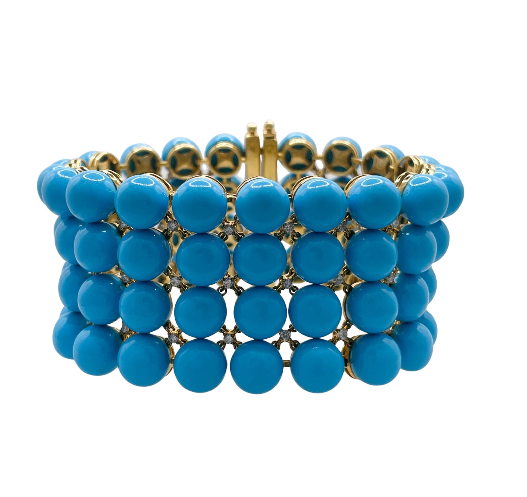 JAY FEDER 18K YELLOW GOLD TURQUOISE DIAMOND WIDE BRACELET