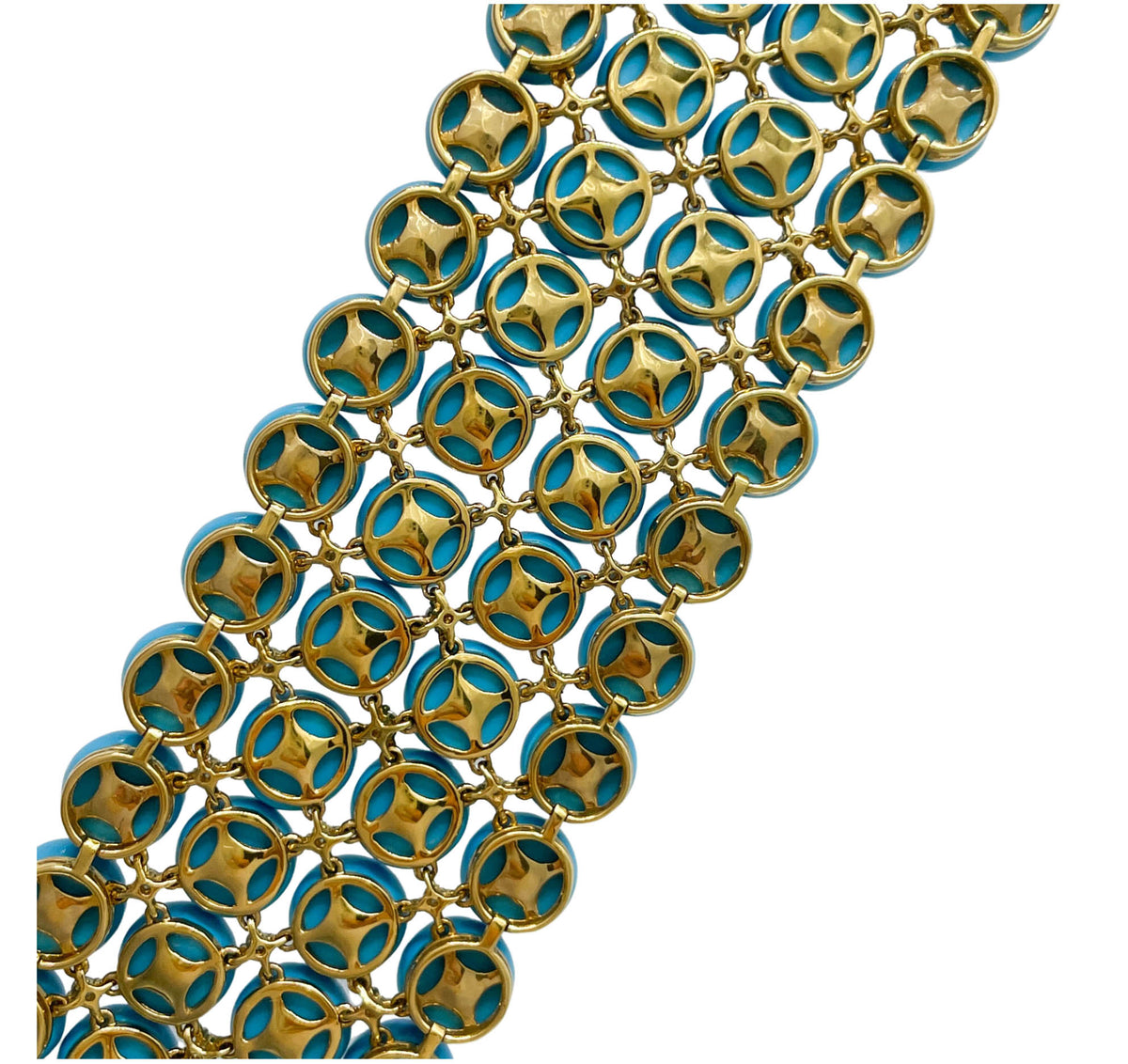 JAY FEDER 18K YELLOW GOLD TURQUOISE DIAMOND WIDE BRACELET