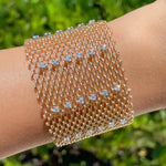 JAY FEDER 14K YELLOW GOLD DIAMOND MESH WIDE BRACELET