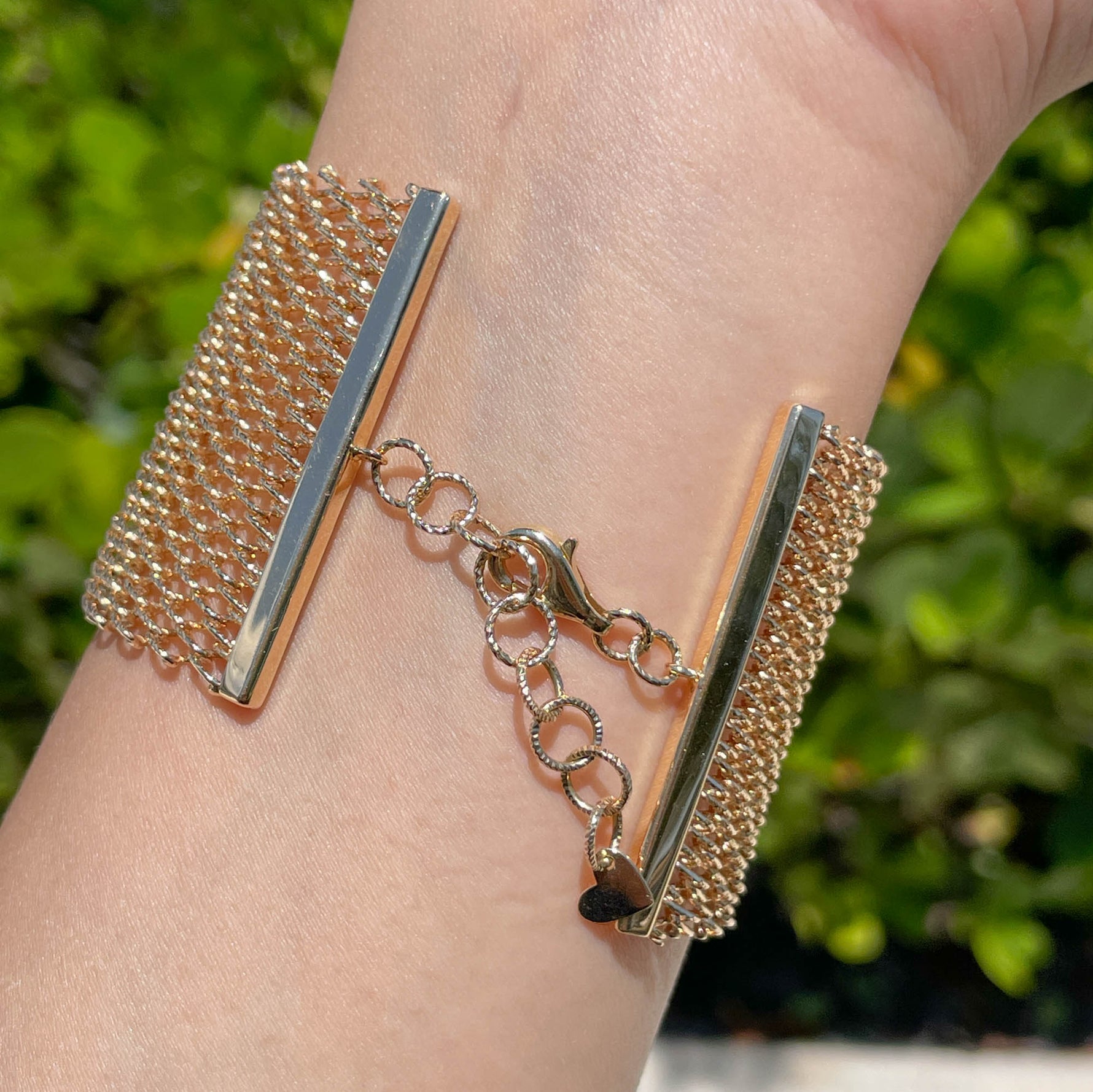 JAY FEDER 14K YELLOW GOLD DIAMOND MESH WIDE BRACELET