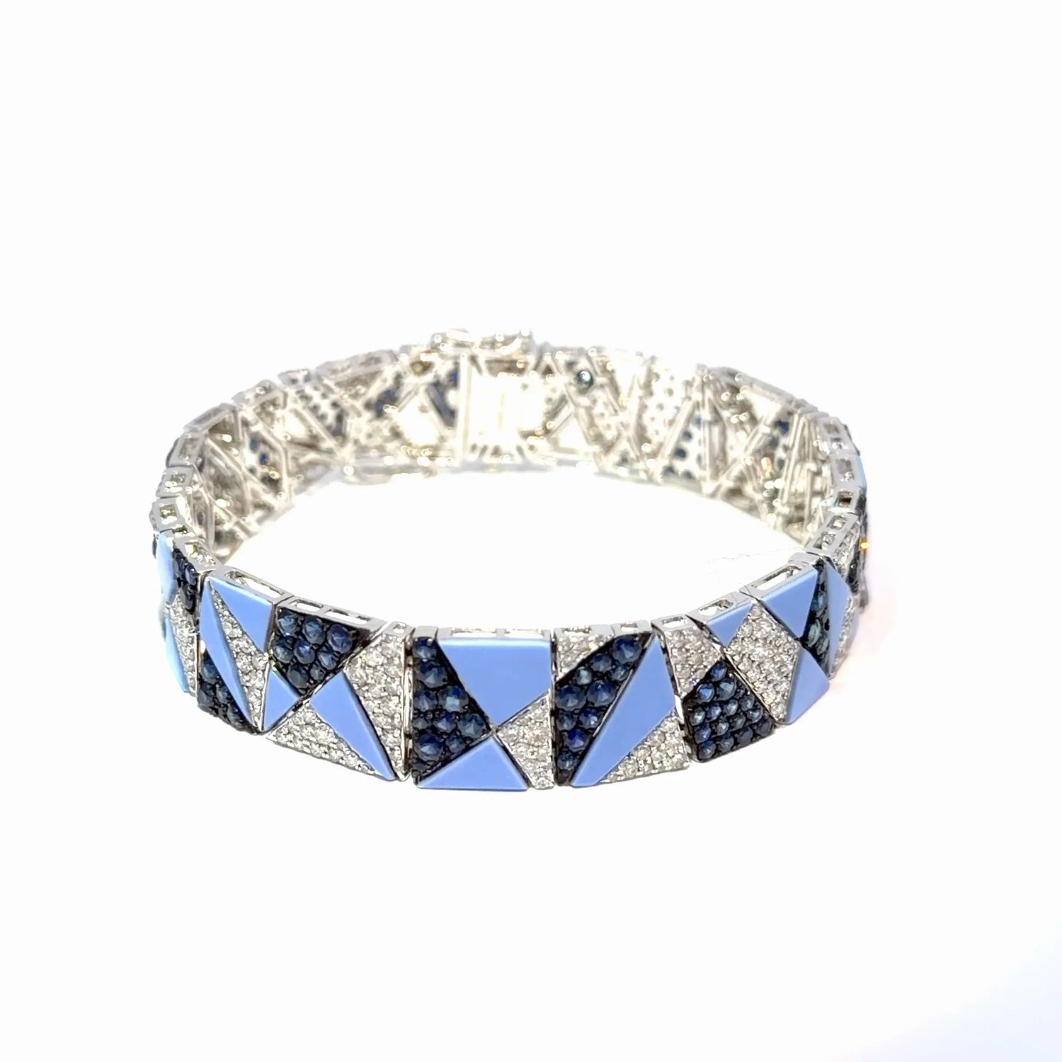 18K White Gold Sapphire Diamond Blue Ceramic Bracelet
