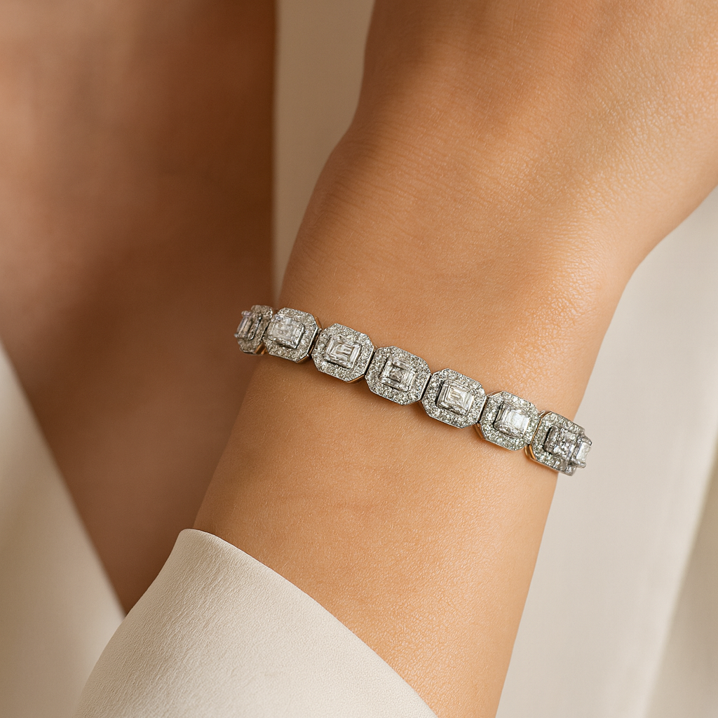18K White Gold Cluster Tennis Bracelet – 7.82 CTW