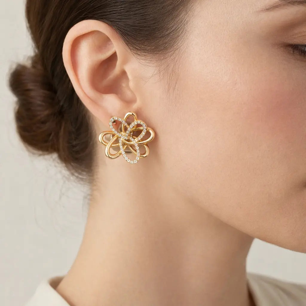 18k Yellow Gold Diamond Flower Earrings Jay Feder Jewelers