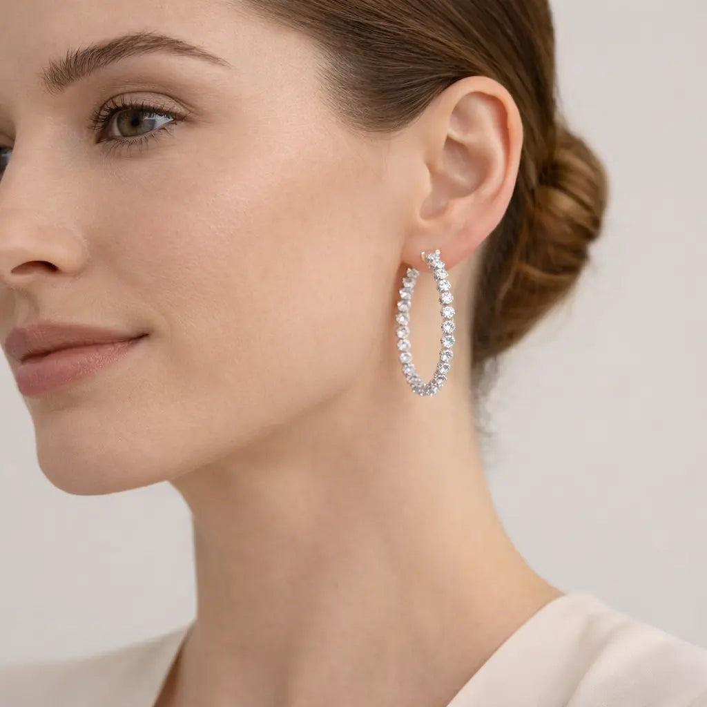 14K White Gold Diamond Hoop Earrings - Jay Feder Jewelers