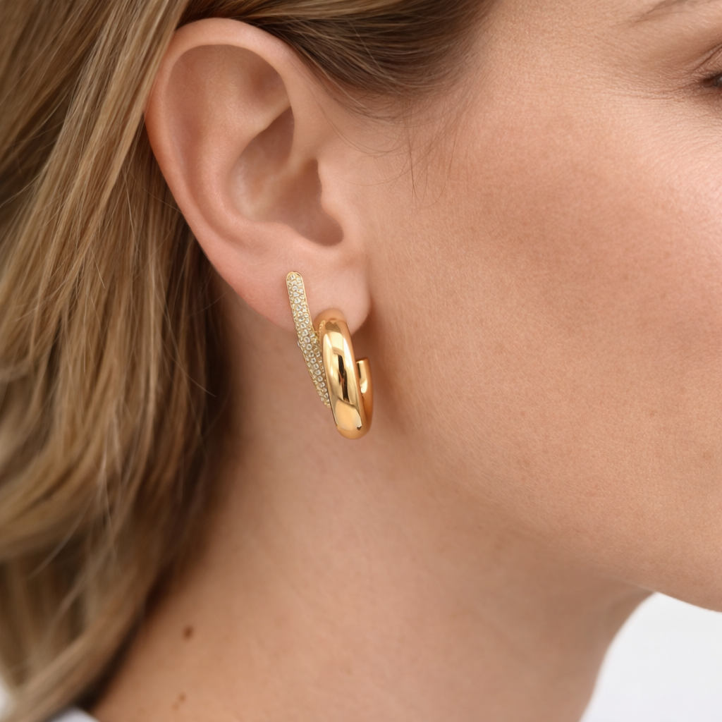 14K Yellow Gold Double Hoop Pavé Earrings – 0.95 CTW