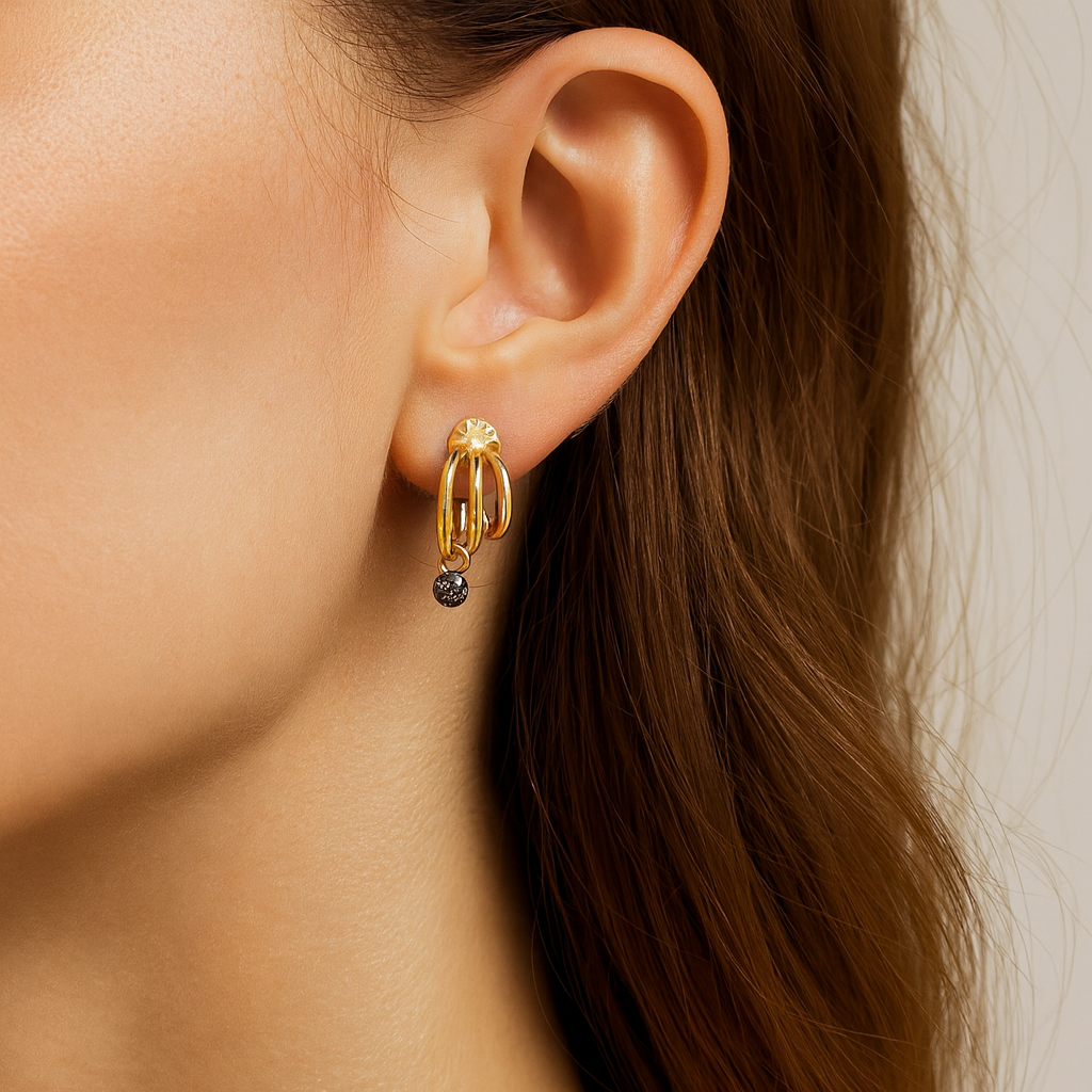 14K Yellow Gold Three-Row Diamond Drop Earrings – 0.23 CTW