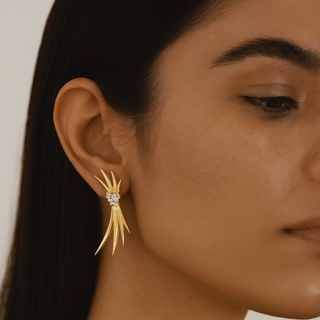 14K Yellow Gold Diamond Spike Earrings