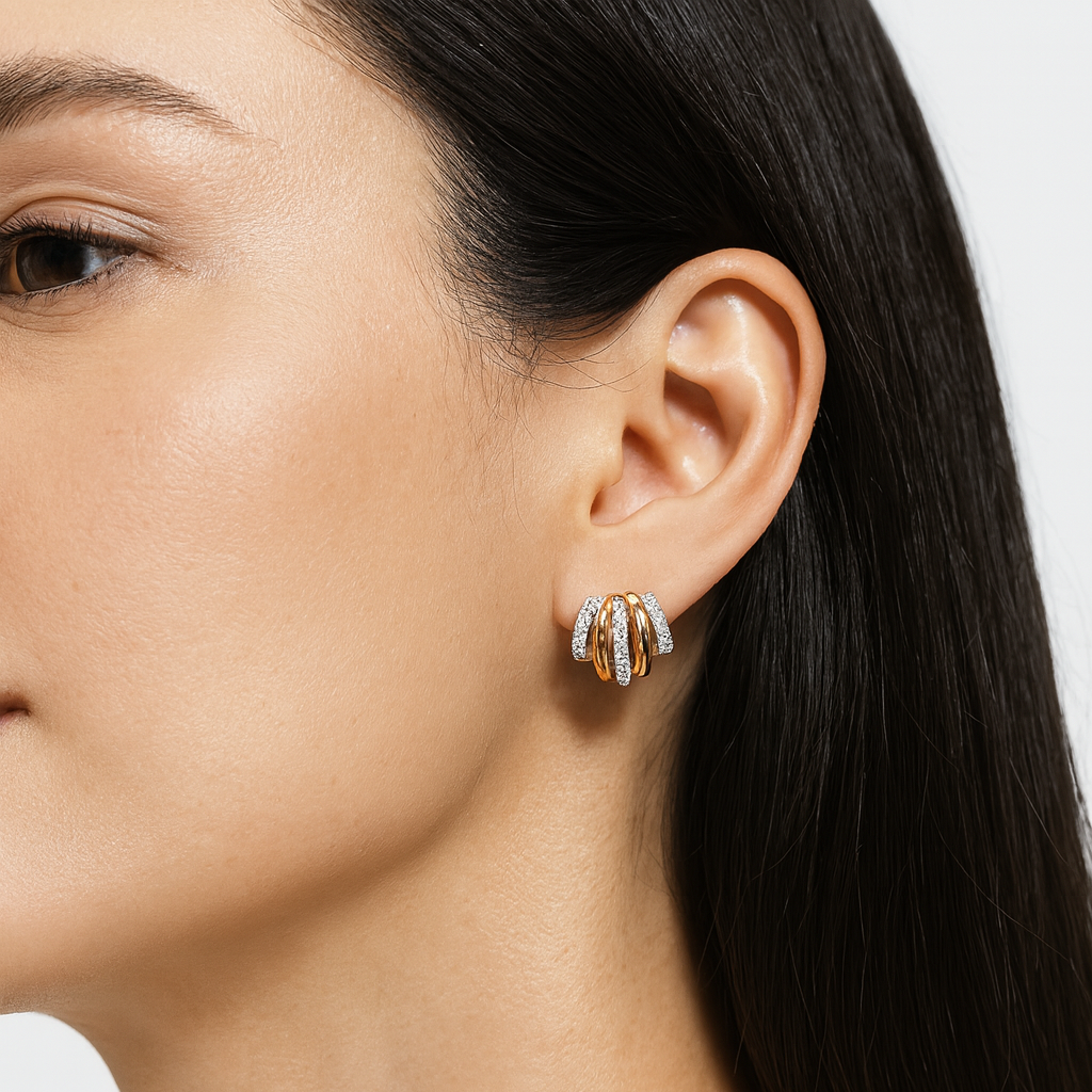 14K Yellow Gold Six-Row Diamond Huggie Earrings – 0.87 CTW