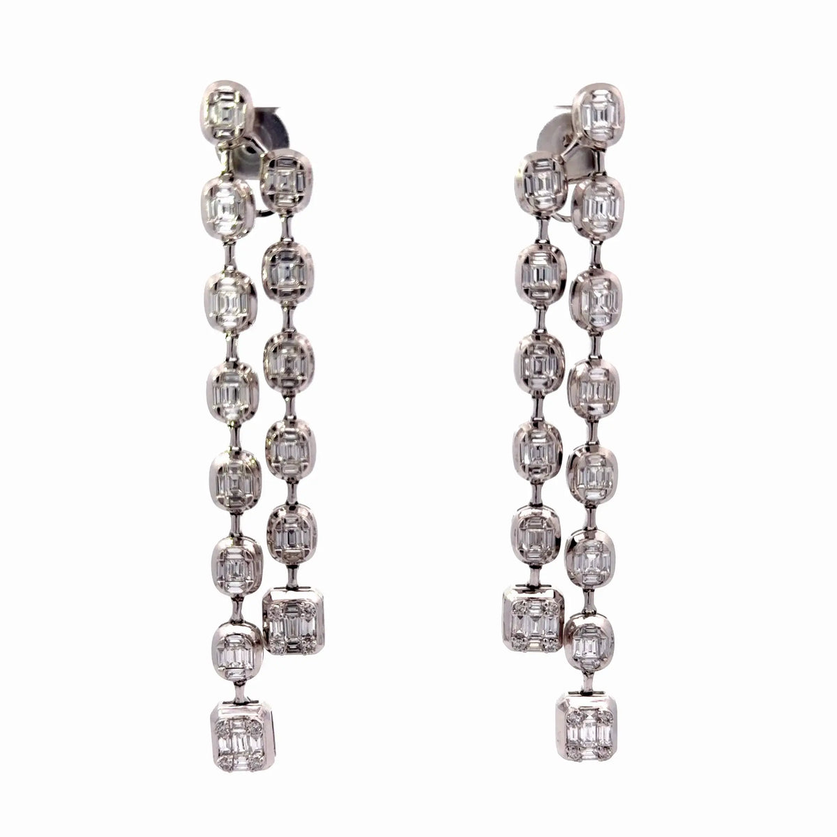 18k White Gold Diamond Two Row Dangle Earrings - Jay Feder Jewelers