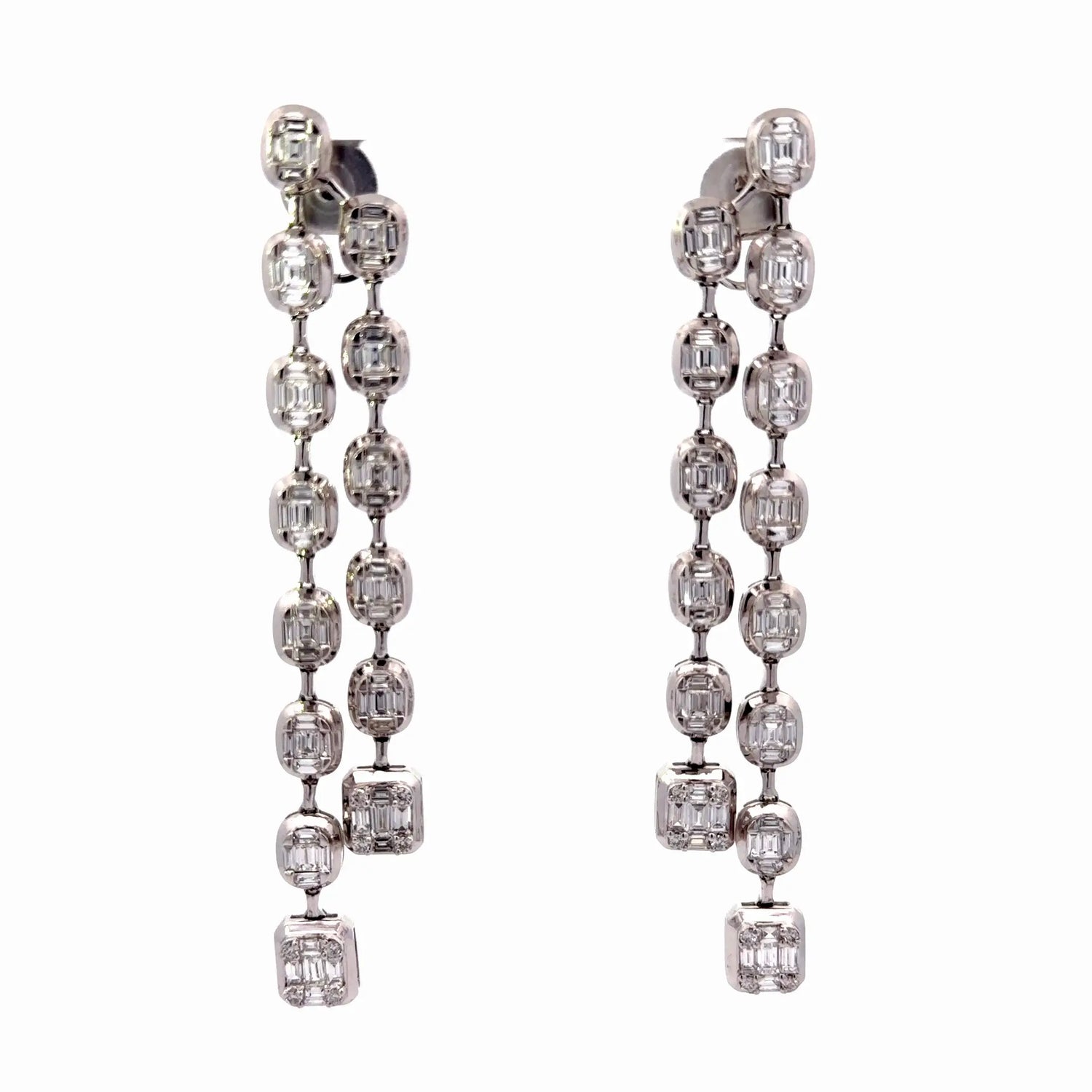 18k White Gold Diamond Two Row Dangle Earrings - Jay Feder Jewelers