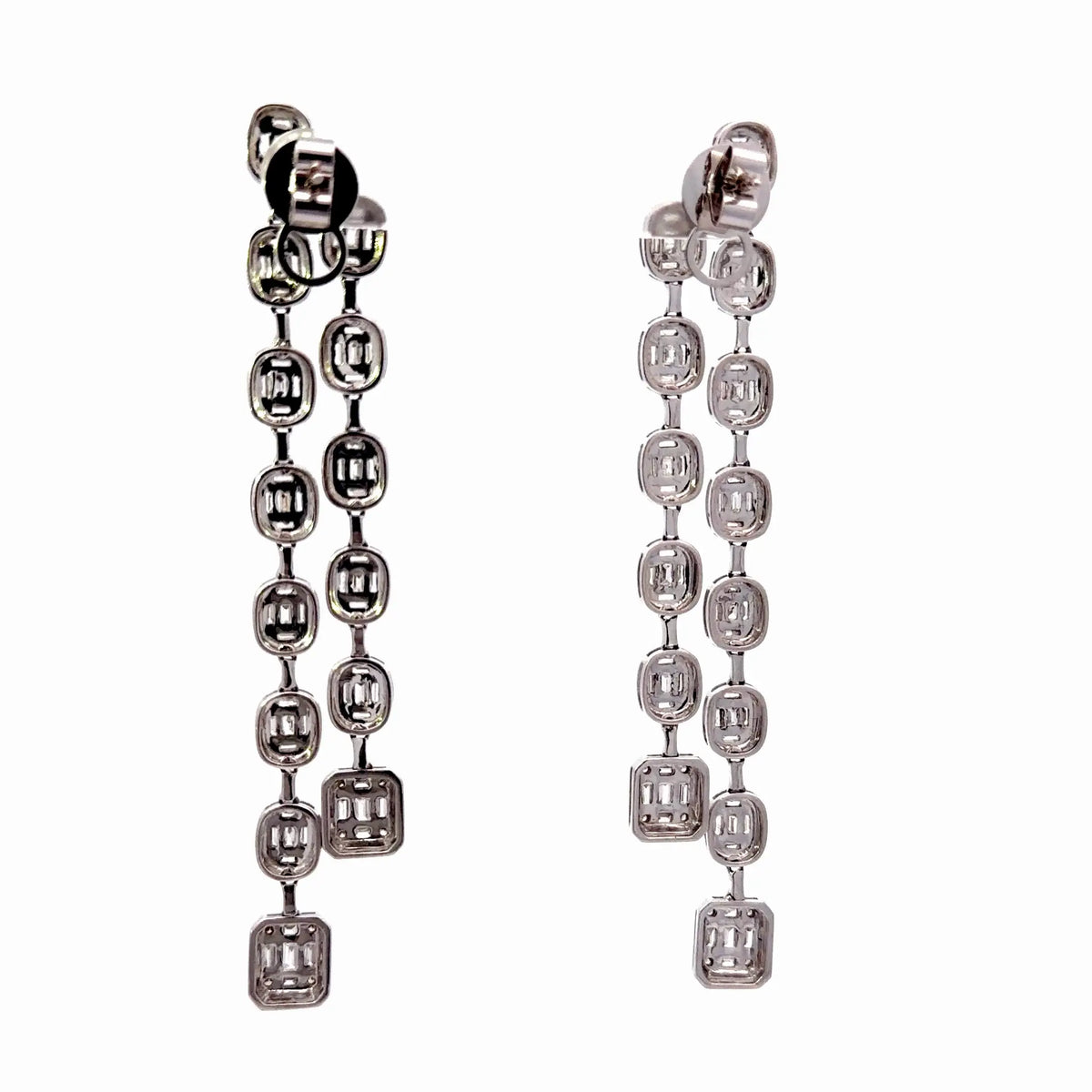 18k White Gold Diamond Two Row Dangle Earrings - Jay Feder Jewelers