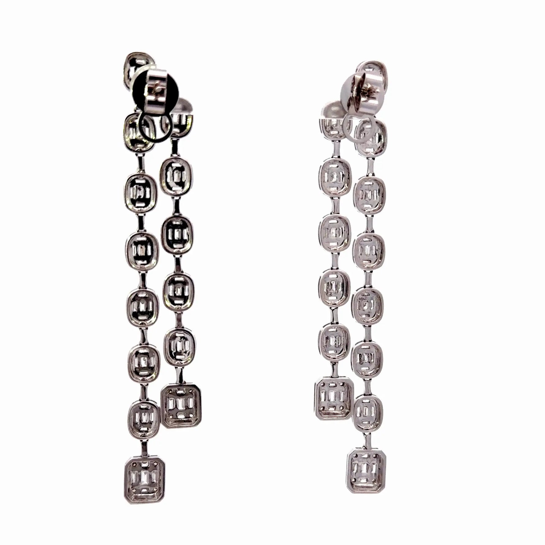 18k White Gold Diamond Two Row Dangle Earrings - Jay Feder Jewelers
