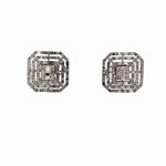 18k White Gold Diamond Square Baguette Cluster Stud Earrings - Jay Feder Jewelers