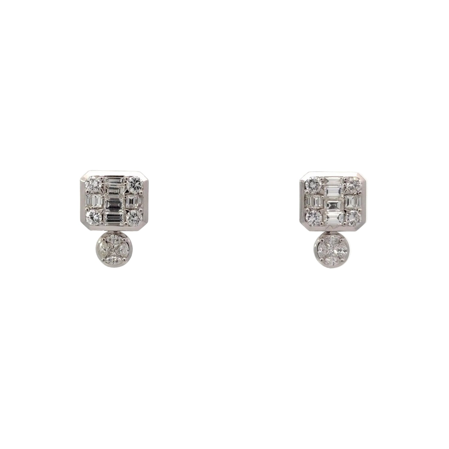 18K White Gold Diamond Square Drop Earrings