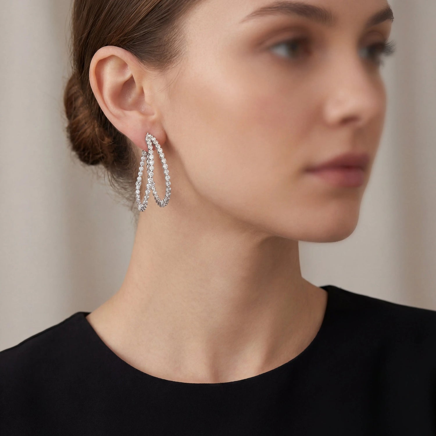 18K White Gold Diamond Double Hoop Earrings - Jay Feder Jewelers