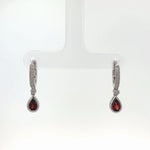 14k White Gold Garnet and Diamond Milgrain Drop Earrings - Jay Feder Jewelers