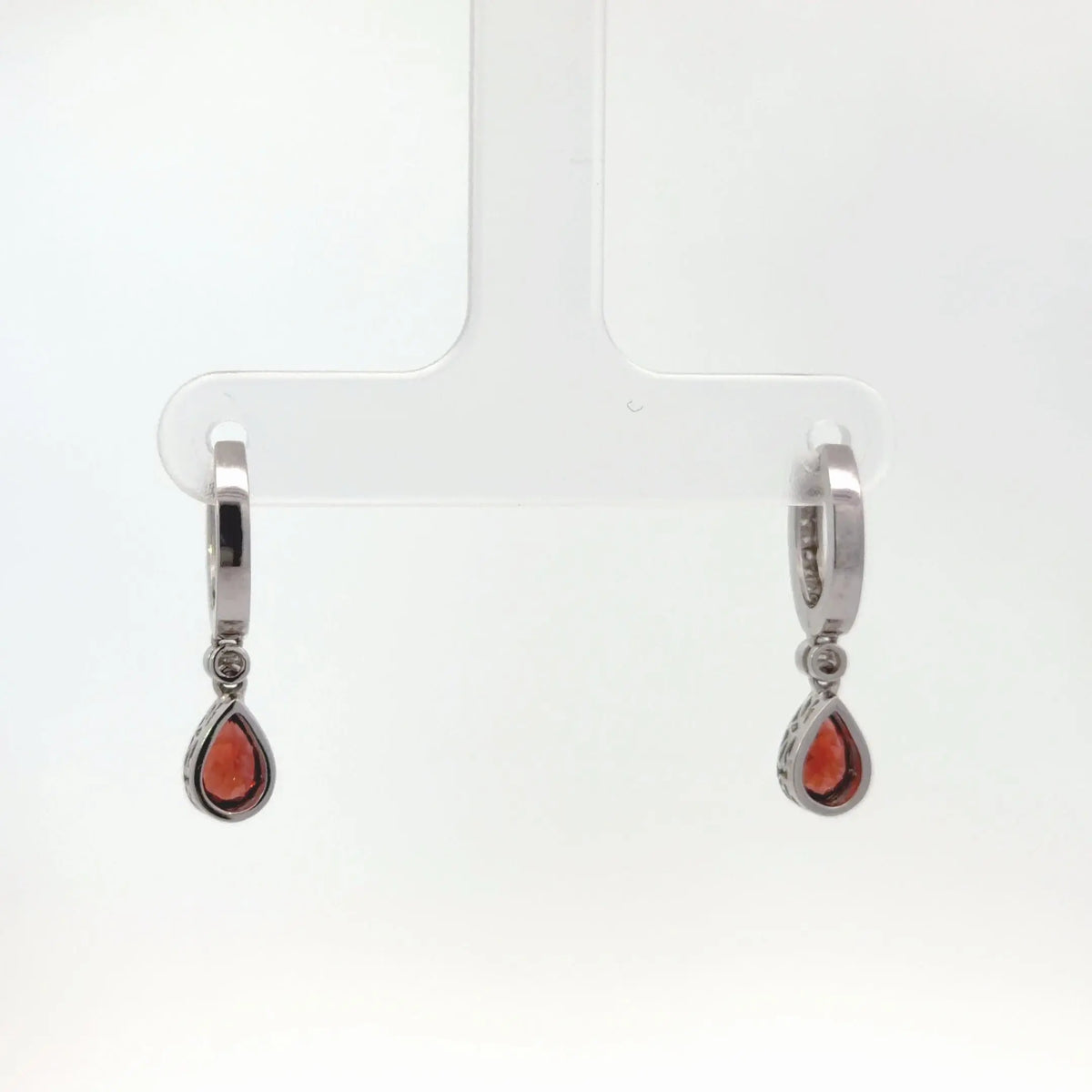 14k White Gold Garnet and Diamond Milgrain Drop Earrings - Jay Feder Jewelers