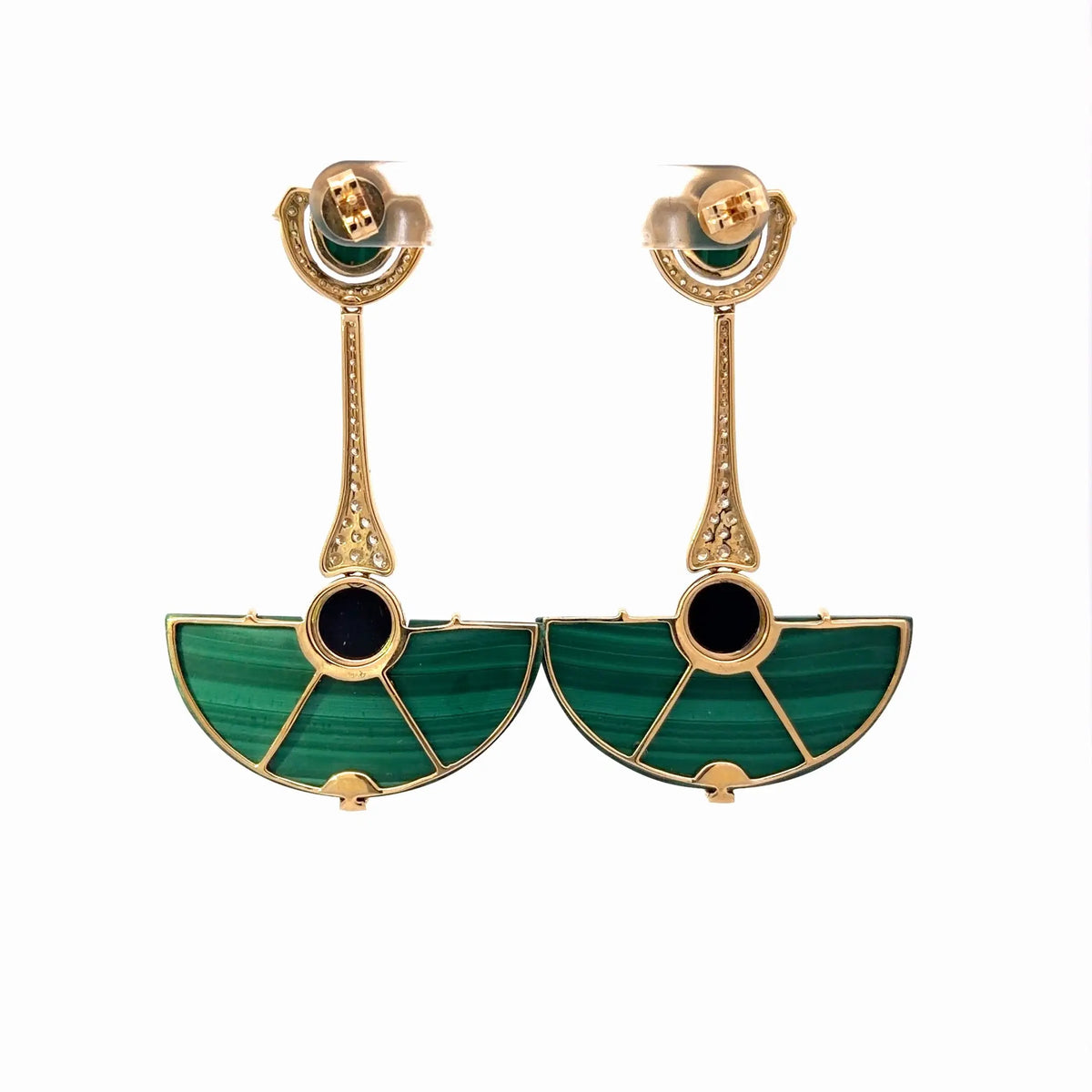 18k Yellow Gold Malachite Onyx Diamond Drop Earrings Jay Feder Jewelers