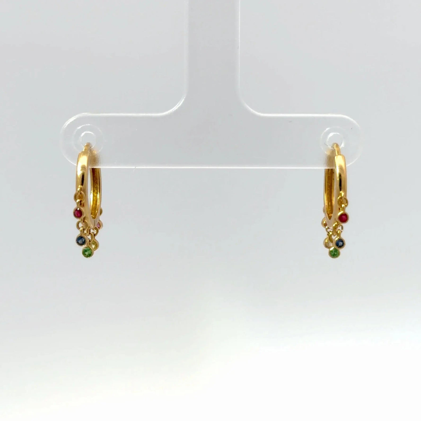 14k Yellow Gold Rainbow Gemstone Dangle Hoop Earrings - Jay Feder Jewelers