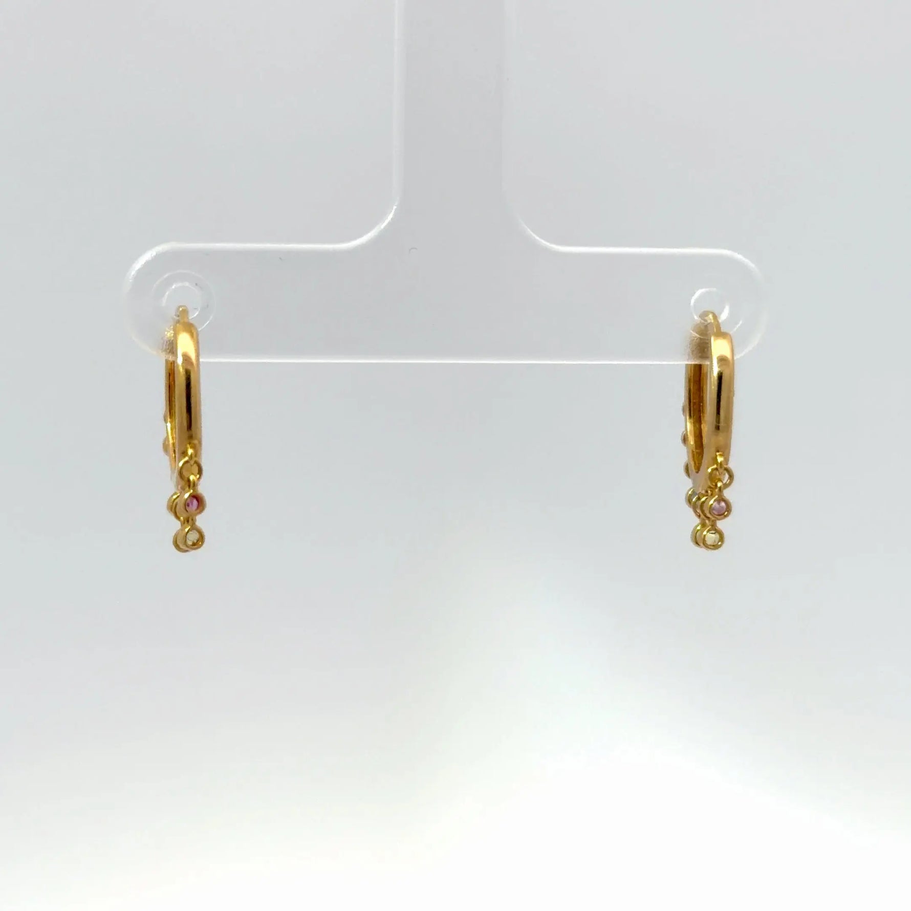 14k Yellow Gold Rainbow Gemstone Dangle Hoop Earrings - Jay Feder Jewelers