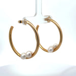 14k Yellow Gold Three Pearl Hoop Earrings - Jay Feder Jewelers