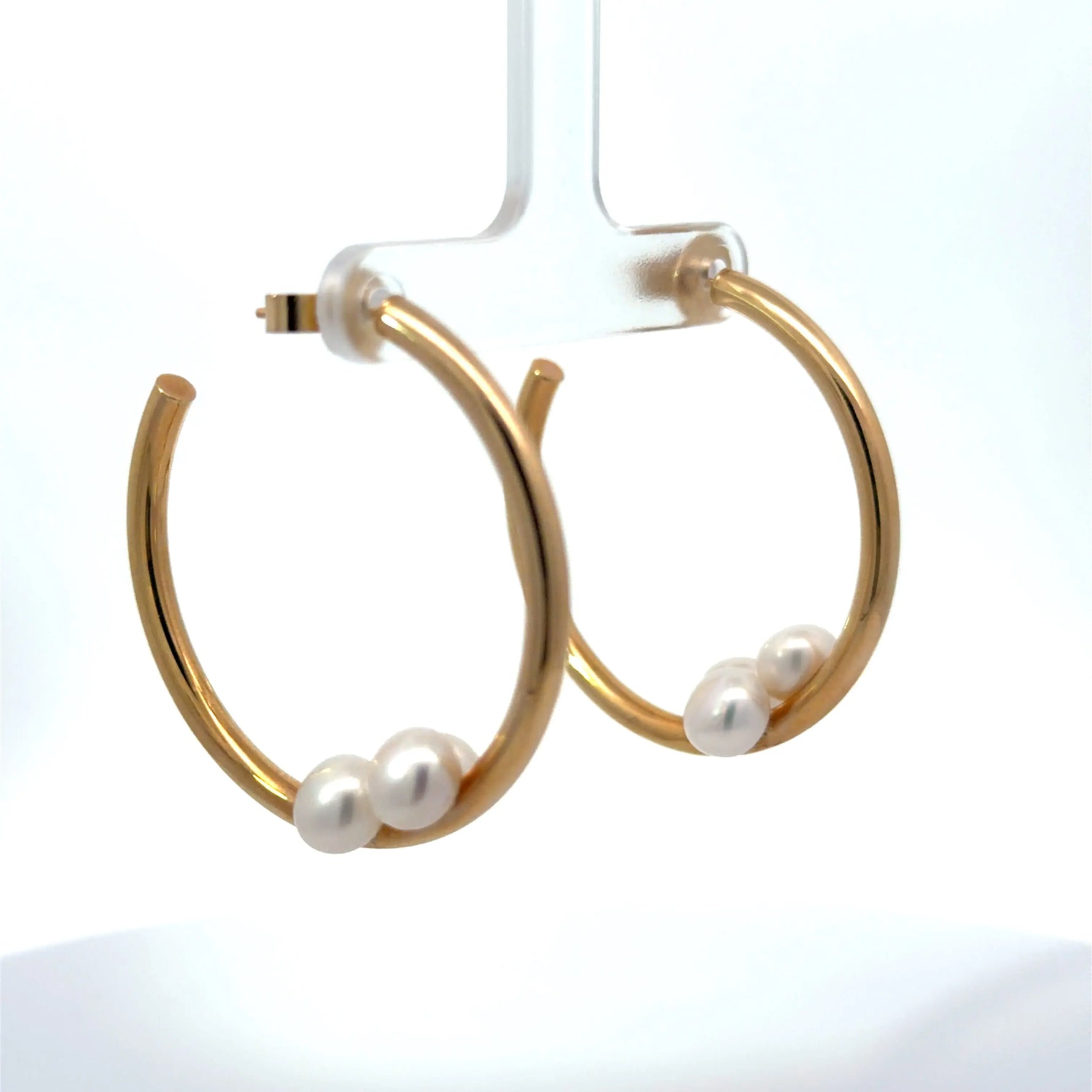 14k Yellow Gold Three Pearl Hoop Earrings - Jay Feder Jewelers